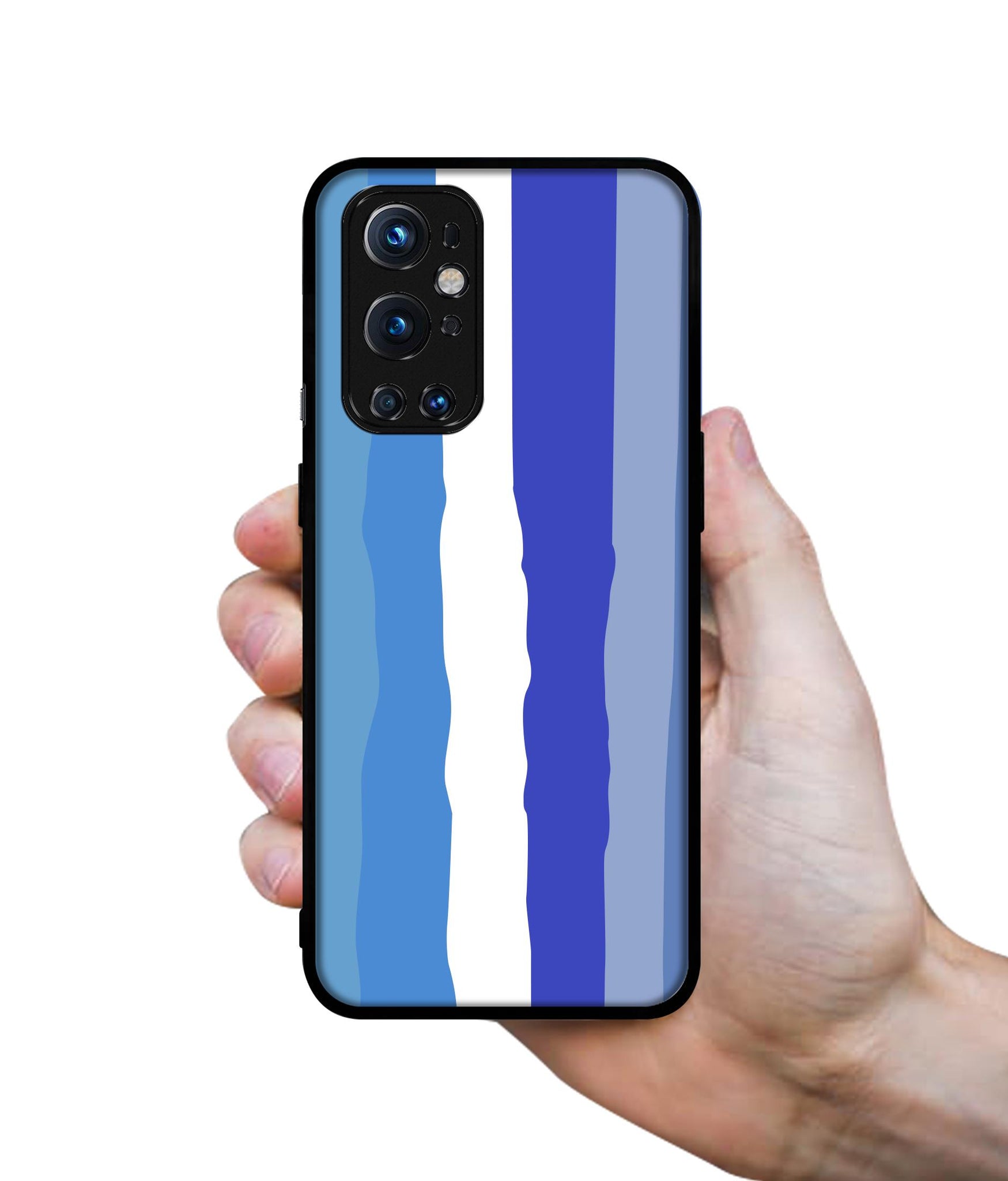 Blue Stripes Rainbow Design Designer 2D Printed Back Case Cover for OnePlus 9 Pro 5G