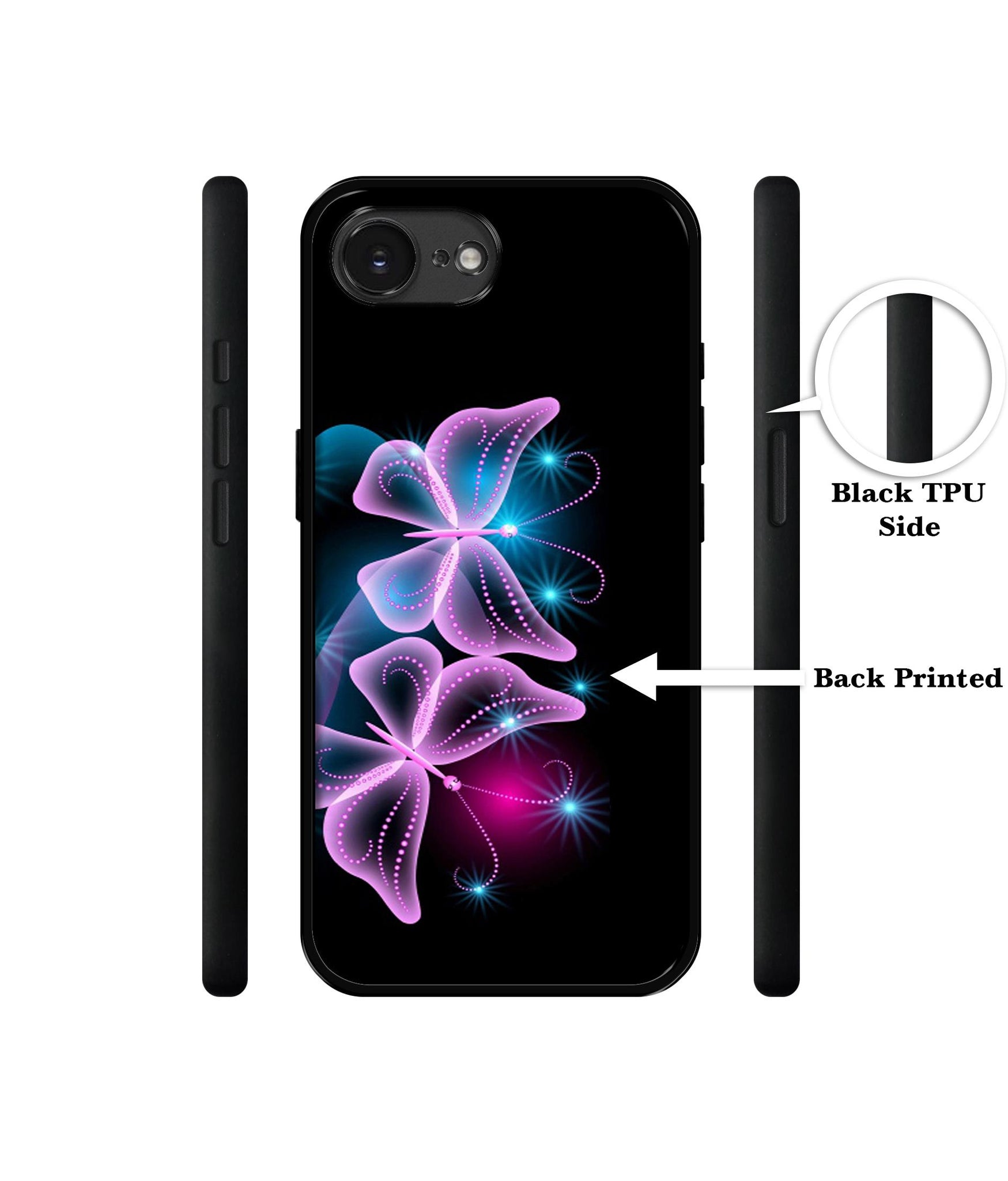 Butterflies Neon Light Designer 2D Printed Back Case Cover for Apple iPhone 16e