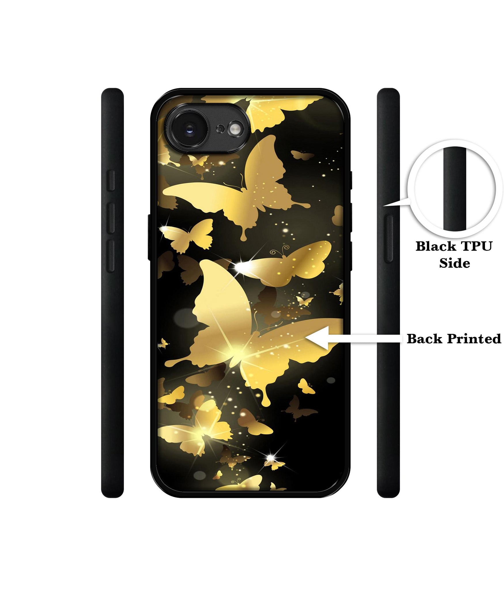 Golden Butterfly Pattern Designer 2D Printed Back Case Cover for Apple iPhone 16e