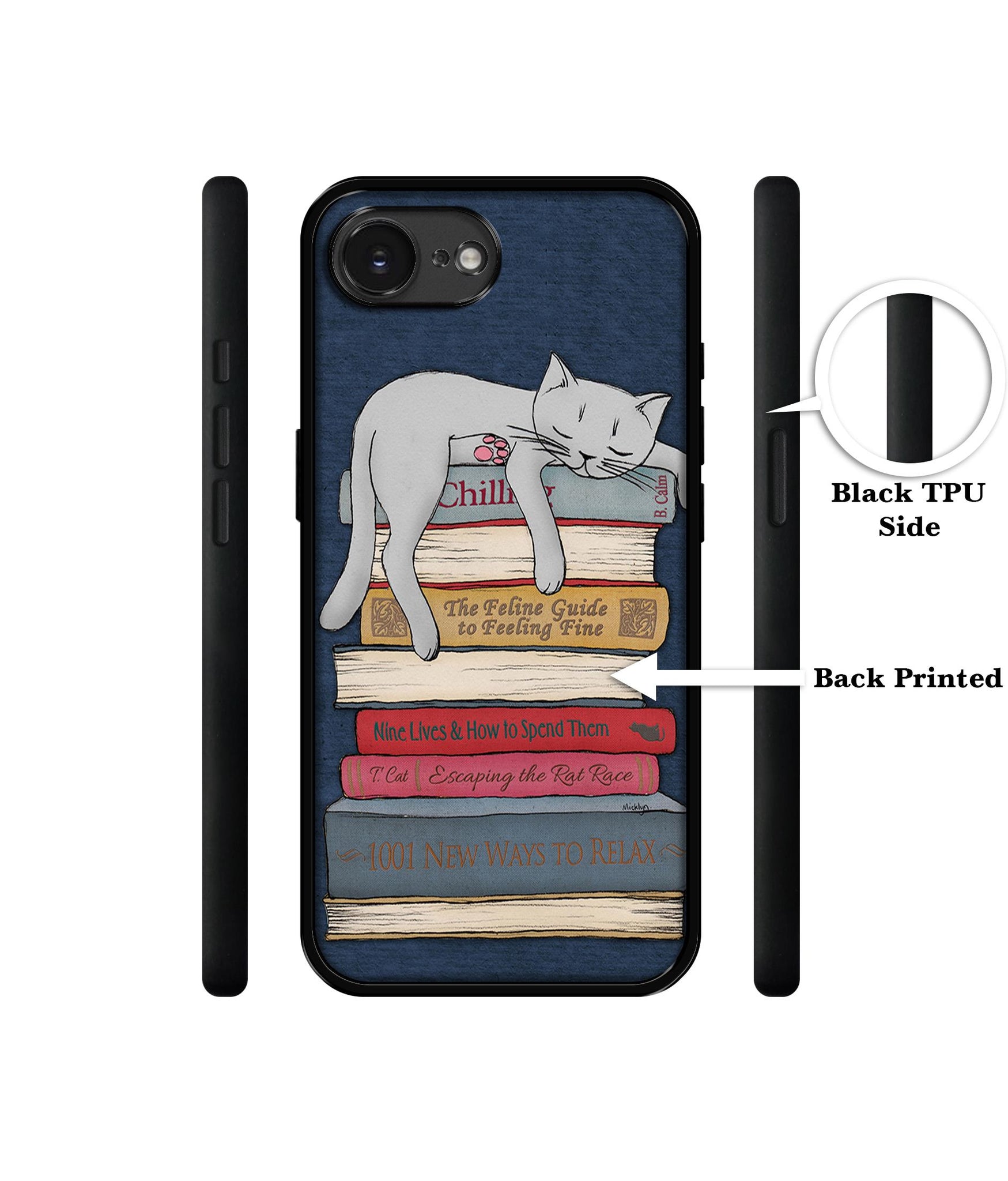 Cat Sleeping On The Books Designer 2D Printed Back Case Cover for Apple iPhone 16e