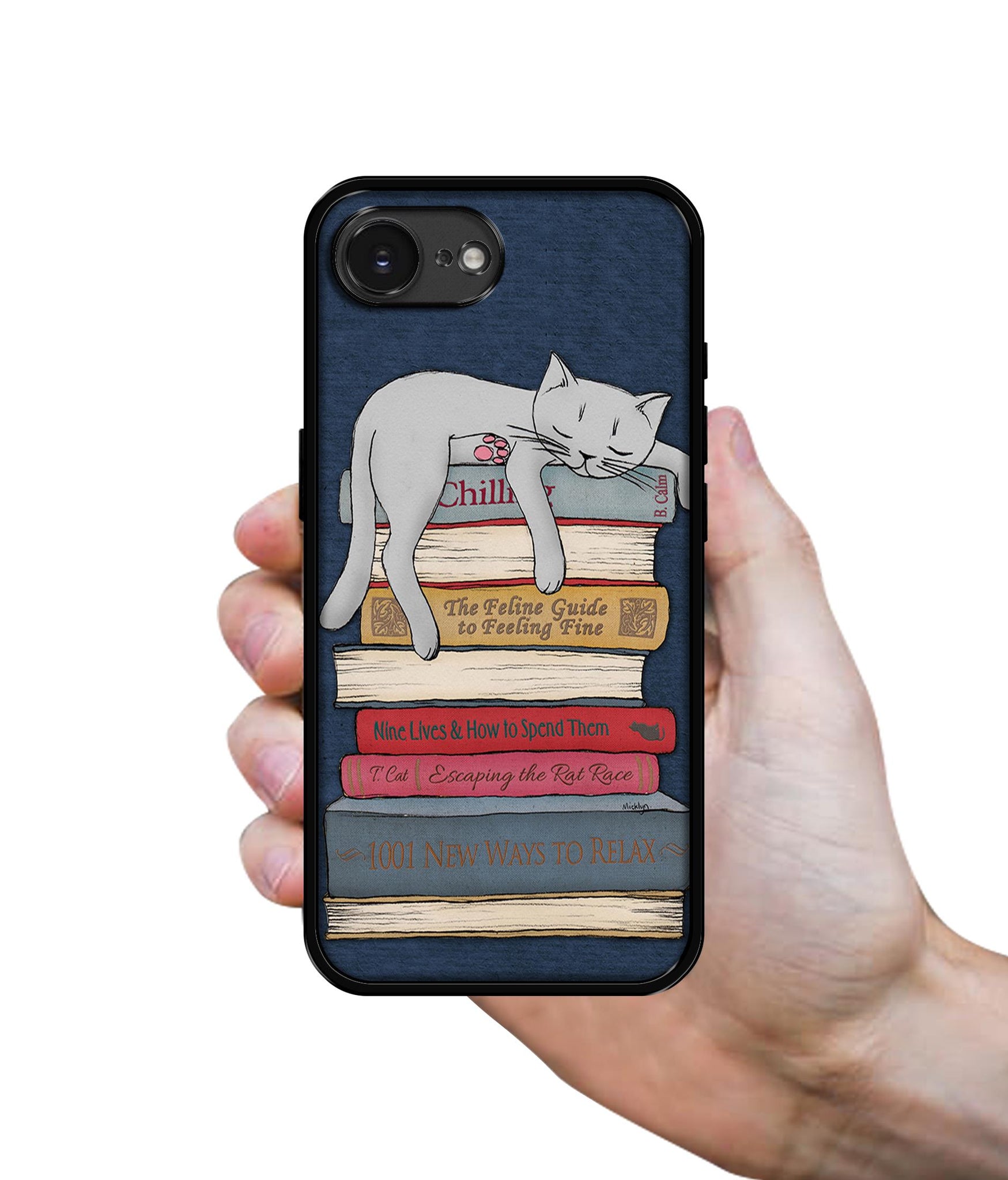 Cat Sleeping On The Books Designer 2D Printed Back Case Cover for Apple iPhone 16e