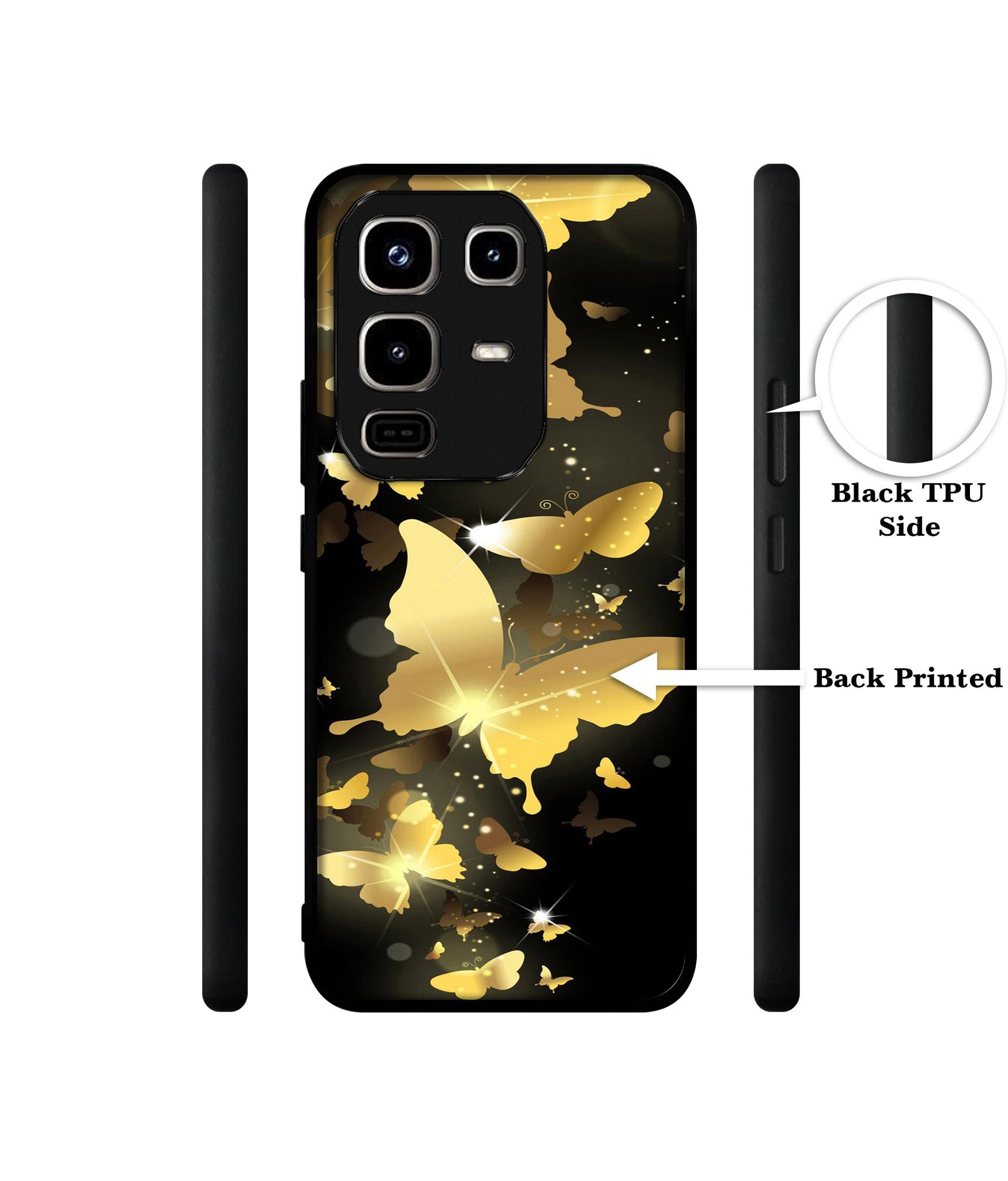 Golden Butterfly Pattern Designer 2D Printed Back Case Cover for Infinix Note 50 Pro 4G / Note 50 Pro Plus 5G