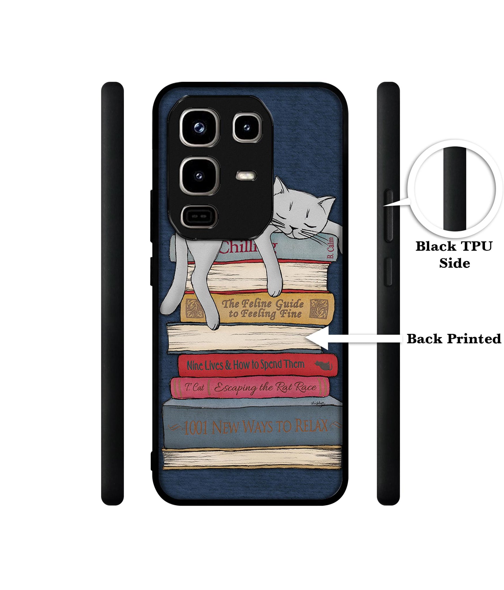 Cat Sleeping On The Books Designer 2D Printed Back Case Cover for Infinix Note 50 Pro 4G / Note 50 Pro Plus 5G
