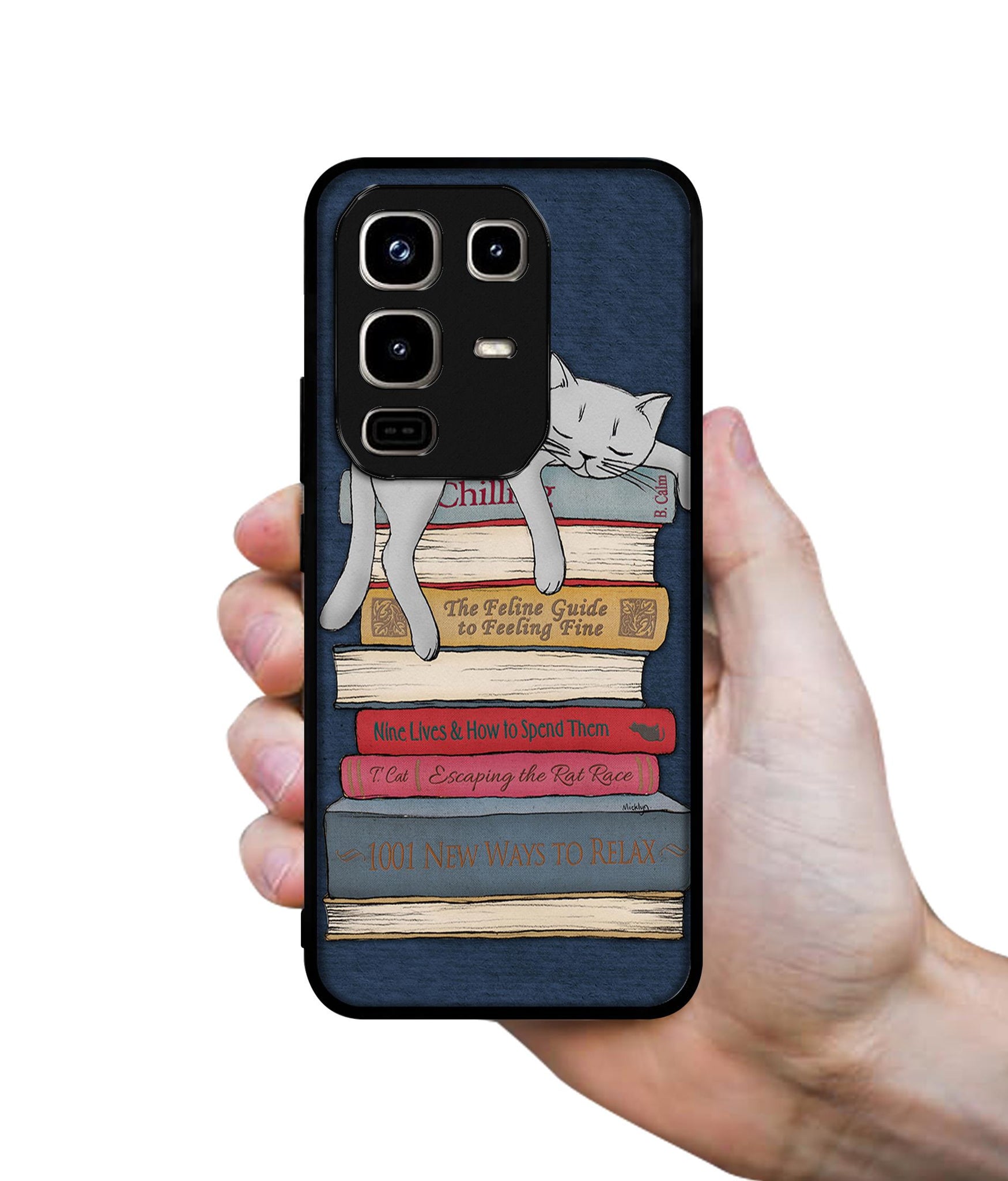 Cat Sleeping On The Books Designer 2D Printed Back Case Cover for Infinix Note 50 Pro 4G / Note 50 Pro Plus 5G