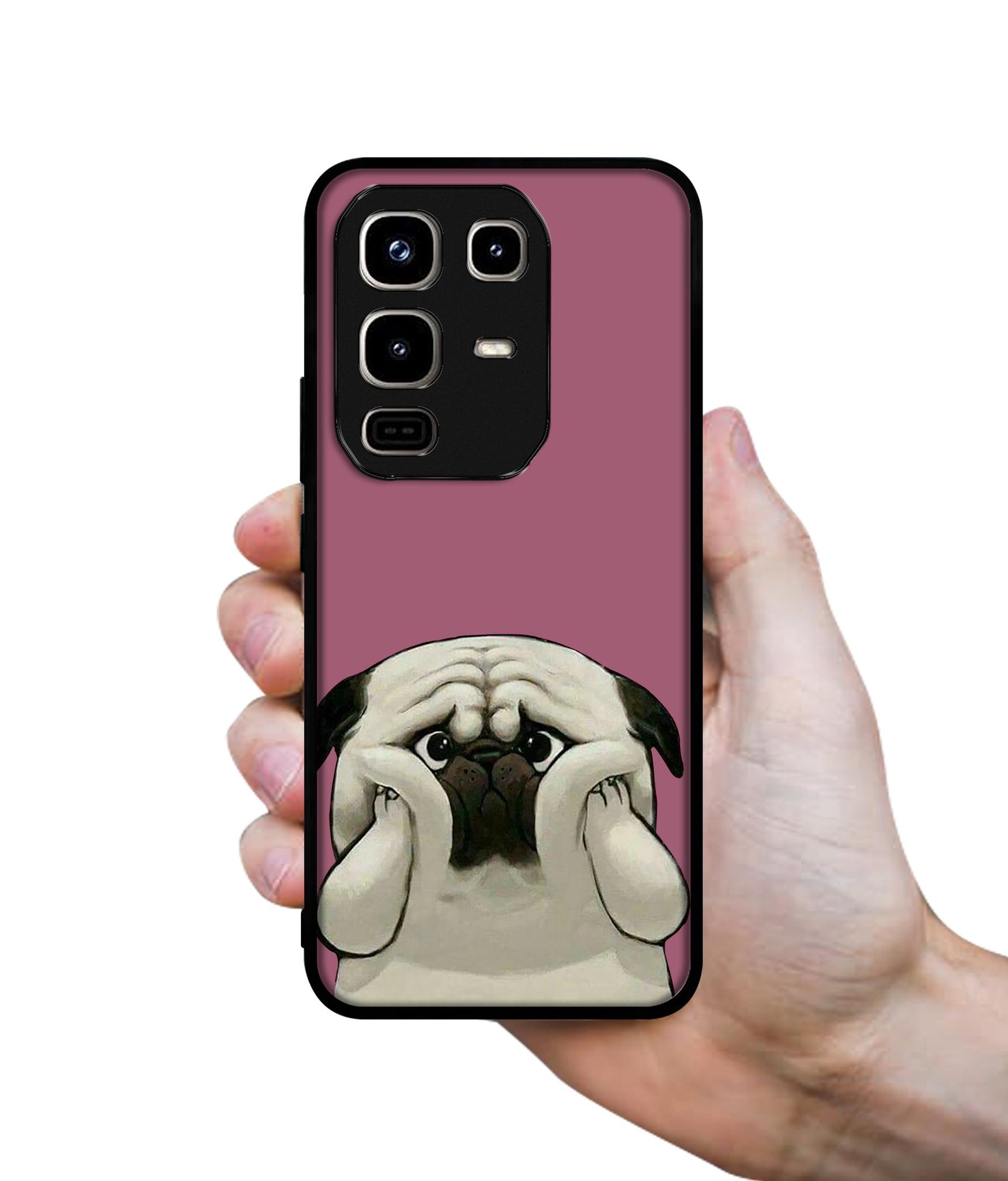 Cute Pug Holding Big Cheeks Designer 2D Printed Back Case Cover for Infinix Note 50 Pro 4G / Note 50 Pro Plus 5G