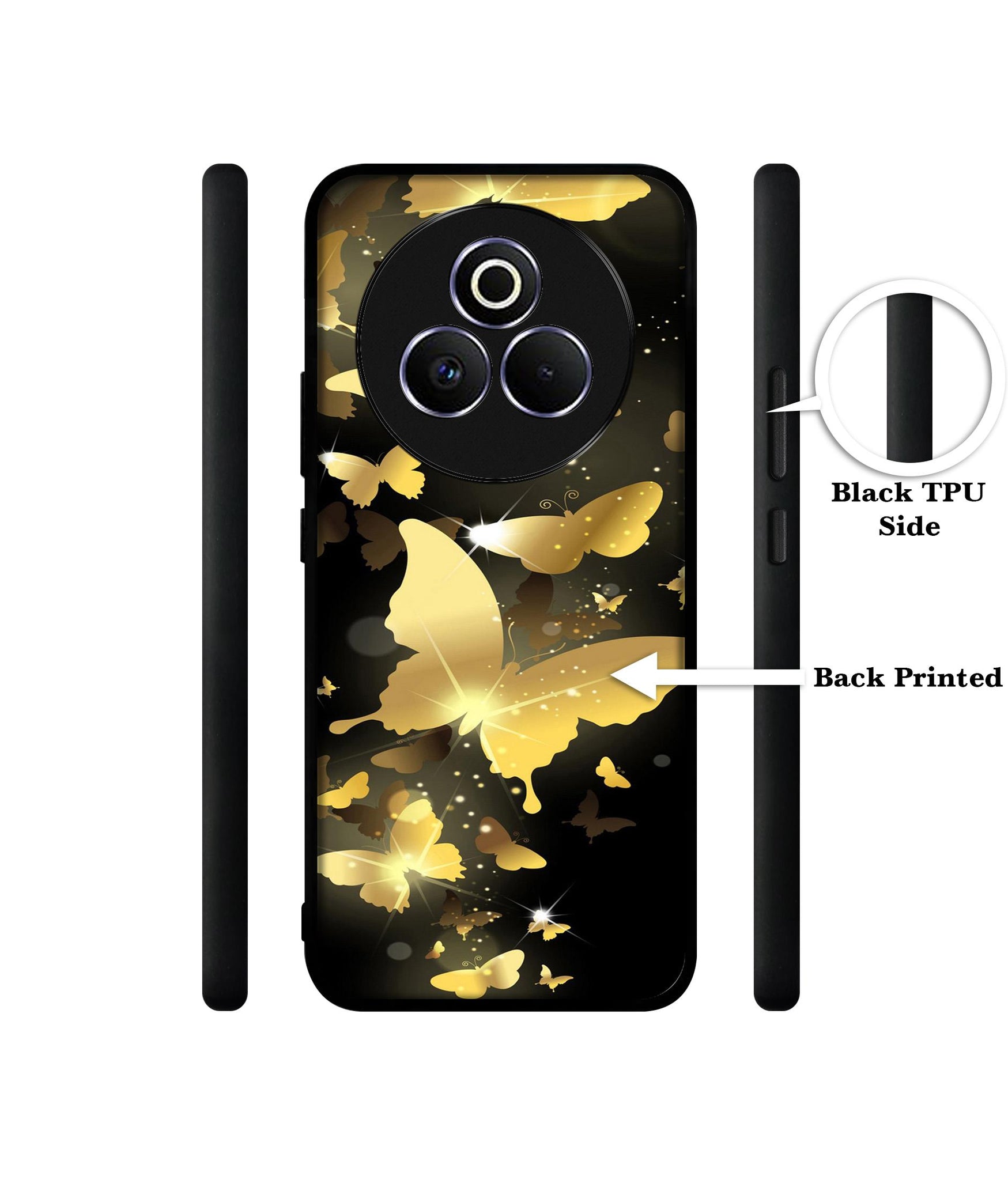 Golden Butterfly Pattern Designer 2D Printed Back Case Cover for Realme P3 Pro 5G