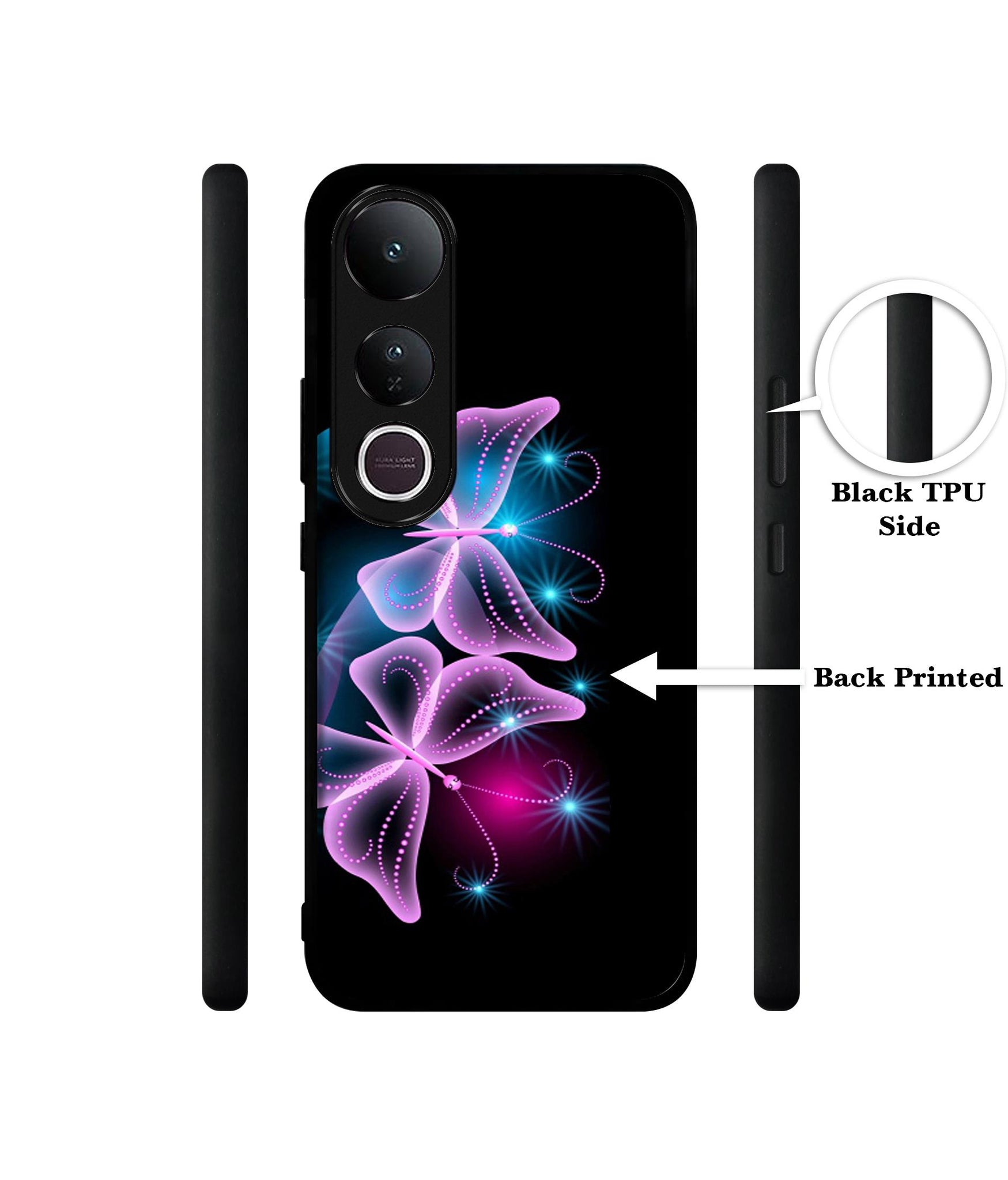Butterflies Neon Light Designer 2D Printed Back Case Cover for Vivo V50 Lite 5G / V50 Lite 4G