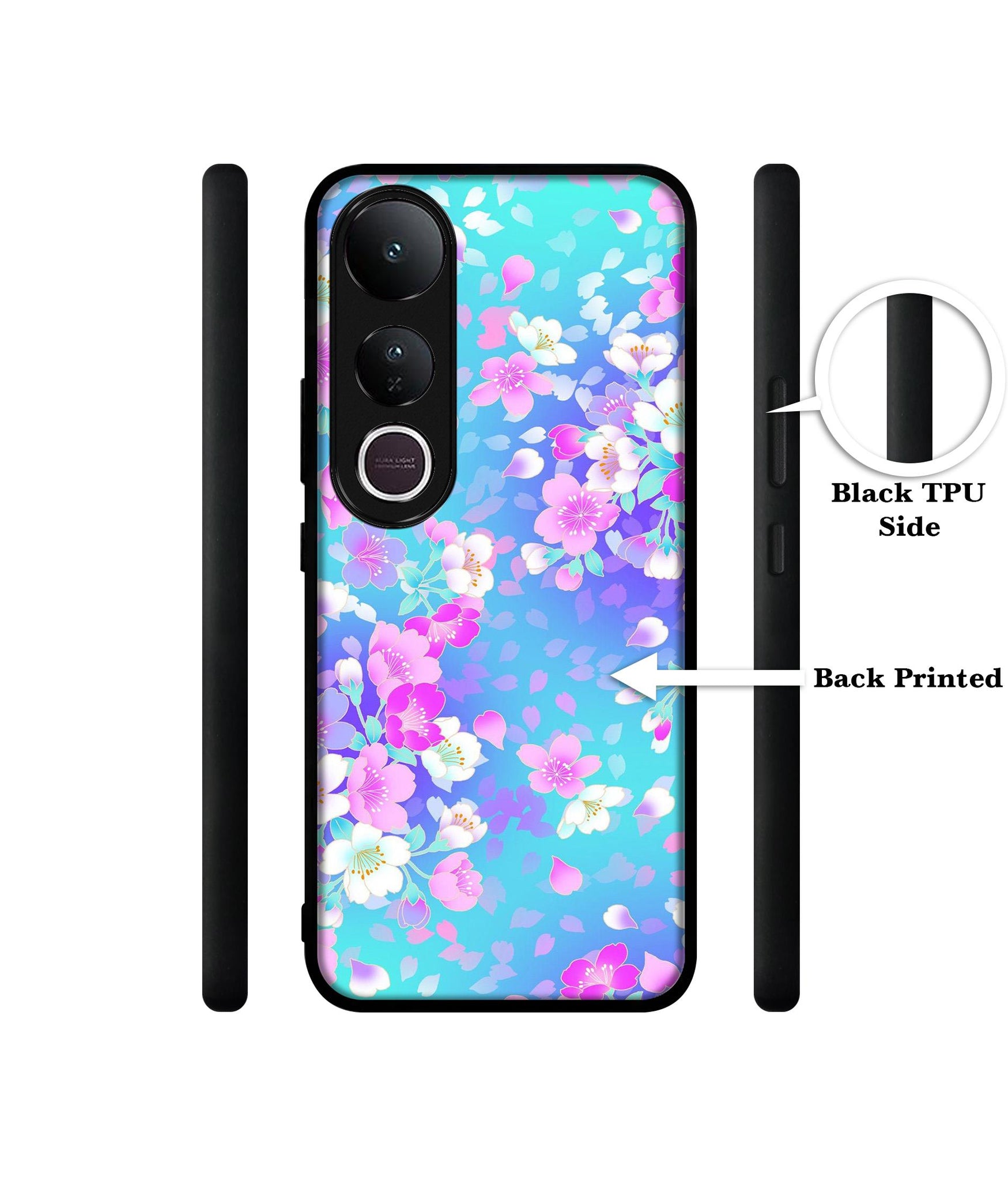 Floral Blue Pattern Designer 2D Printed Back Case Cover for Vivo V50 Lite 5G / V50 Lite 4G