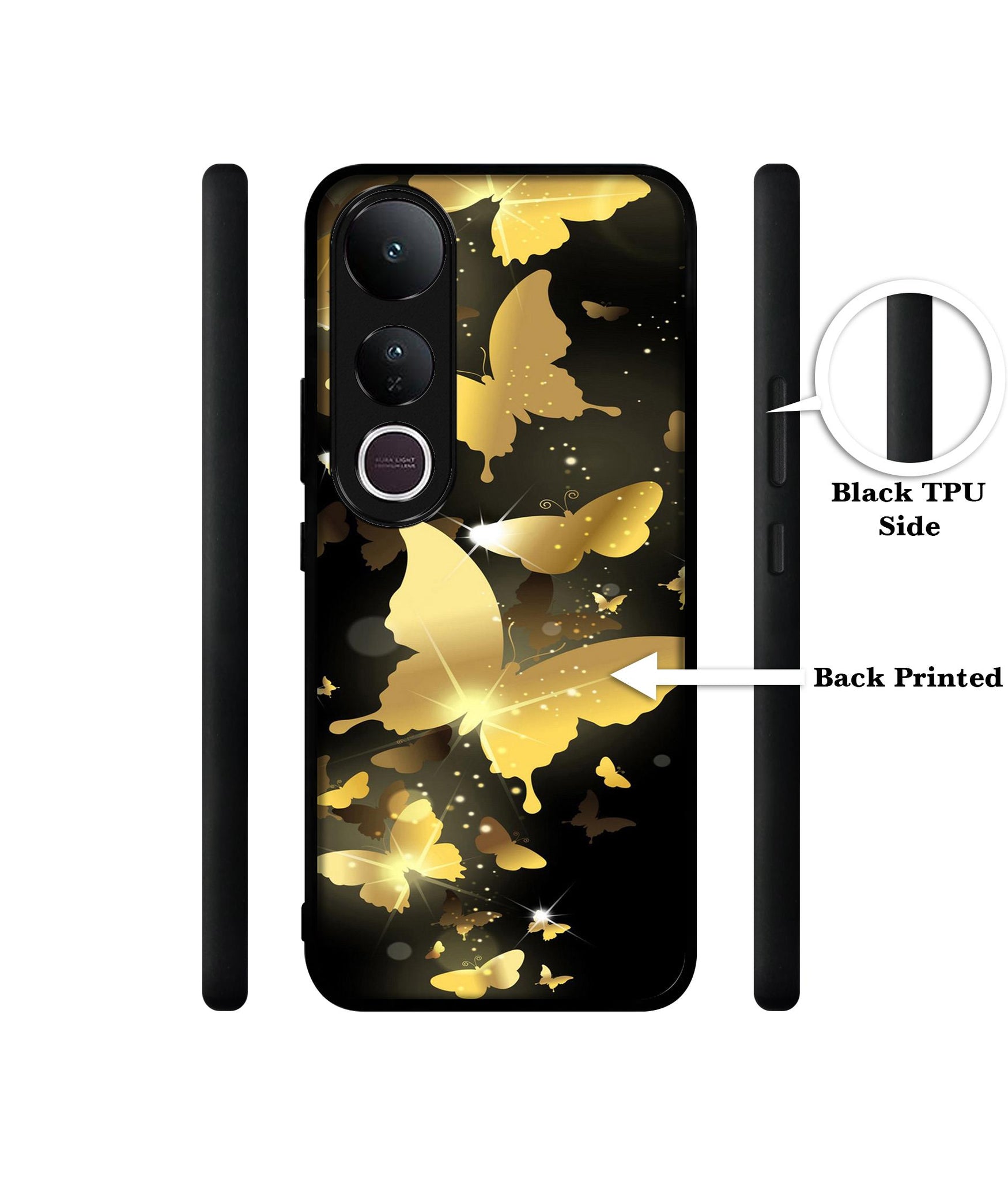 Golden Butterfly Pattern Designer 2D Printed Back Case Cover for Vivo V50 Lite 5G / V50 Lite 4G