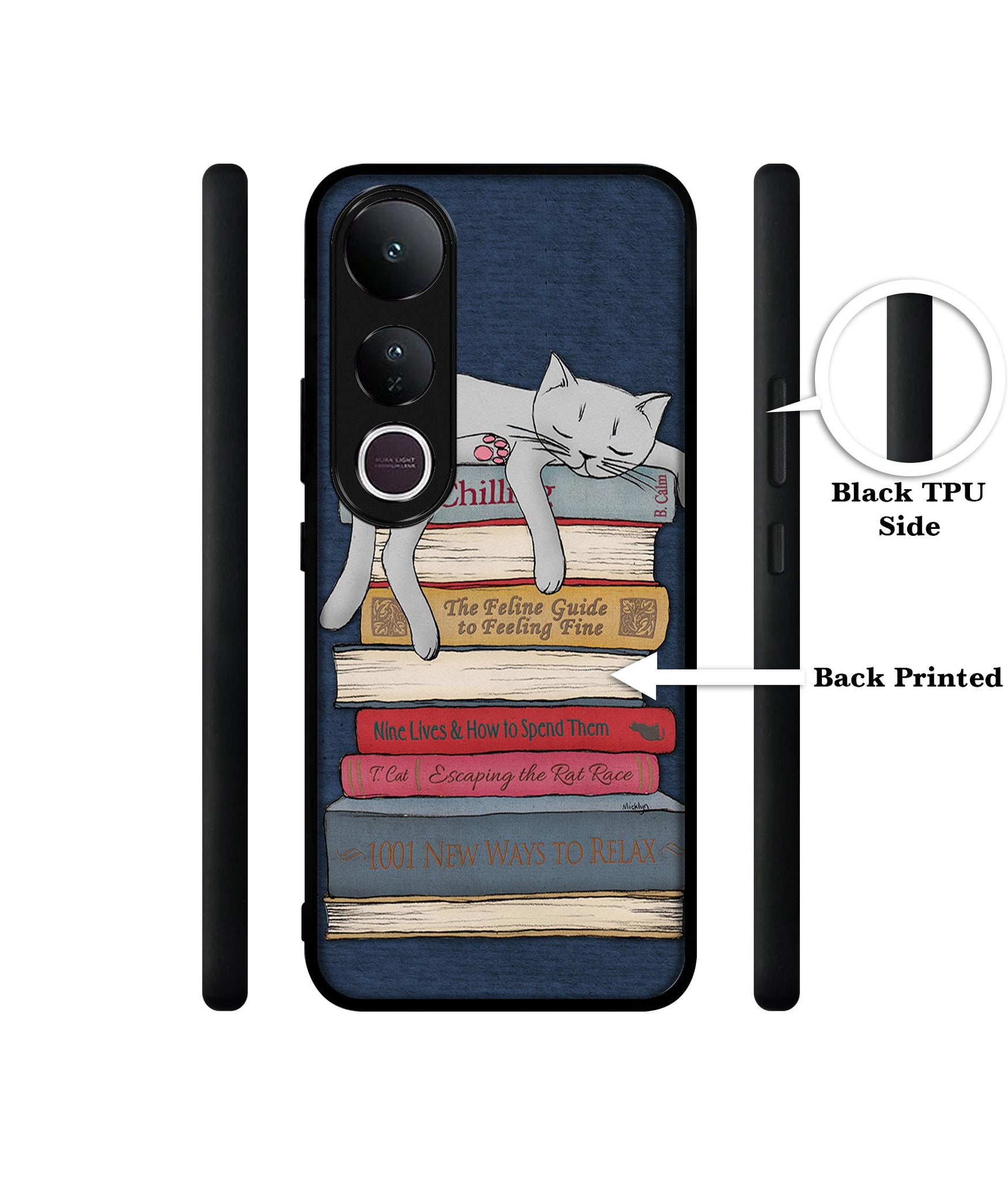 Cat Sleeping On The Books Designer 2D Printed Back Case Cover for Vivo V50 Lite 5G / V50 Lite 4G