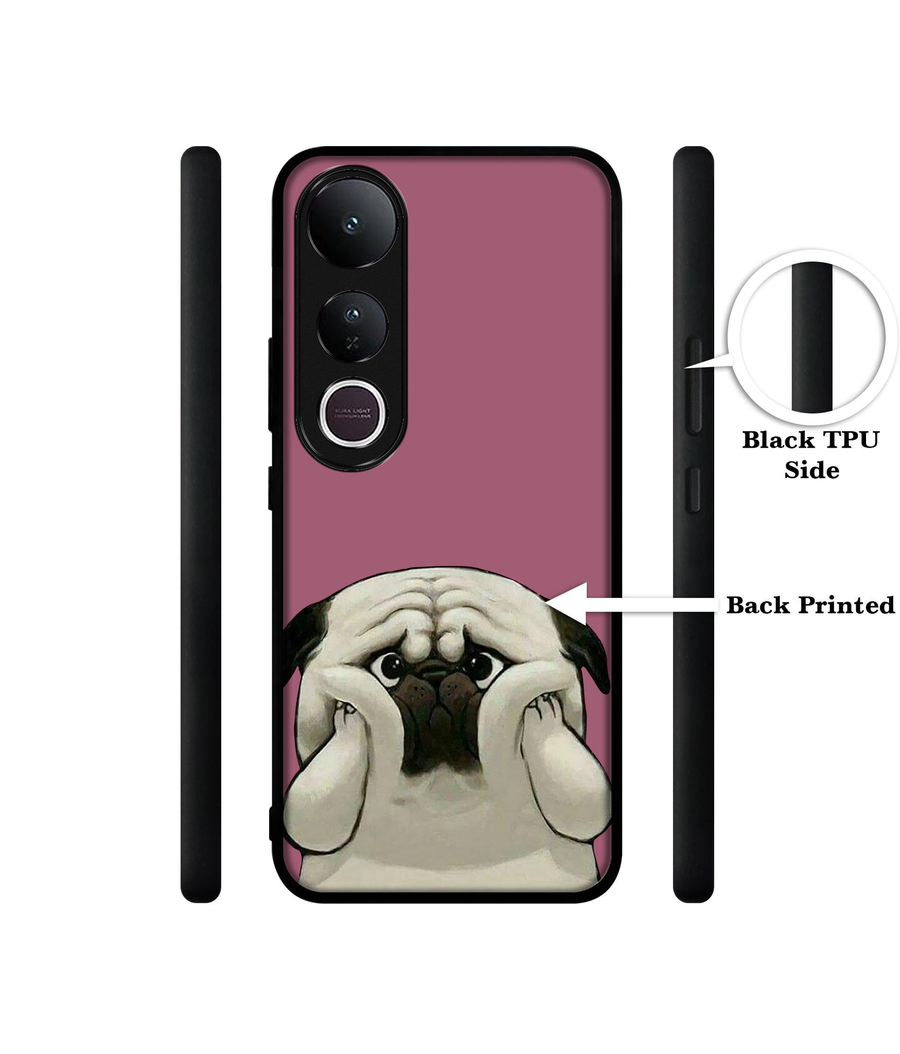 Cute Pug Holding Big Cheeks Designer 2D Printed Back Case Cover for Vivo V50 Lite 5G / V50 Lite 4G