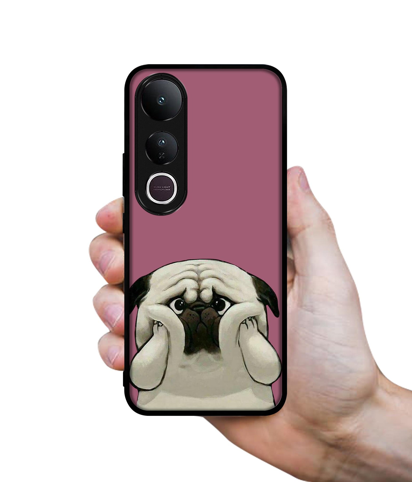 Cute Pug Holding Big Cheeks Designer 2D Printed Back Case Cover for Vivo V50 Lite 5G / V50 Lite 4G