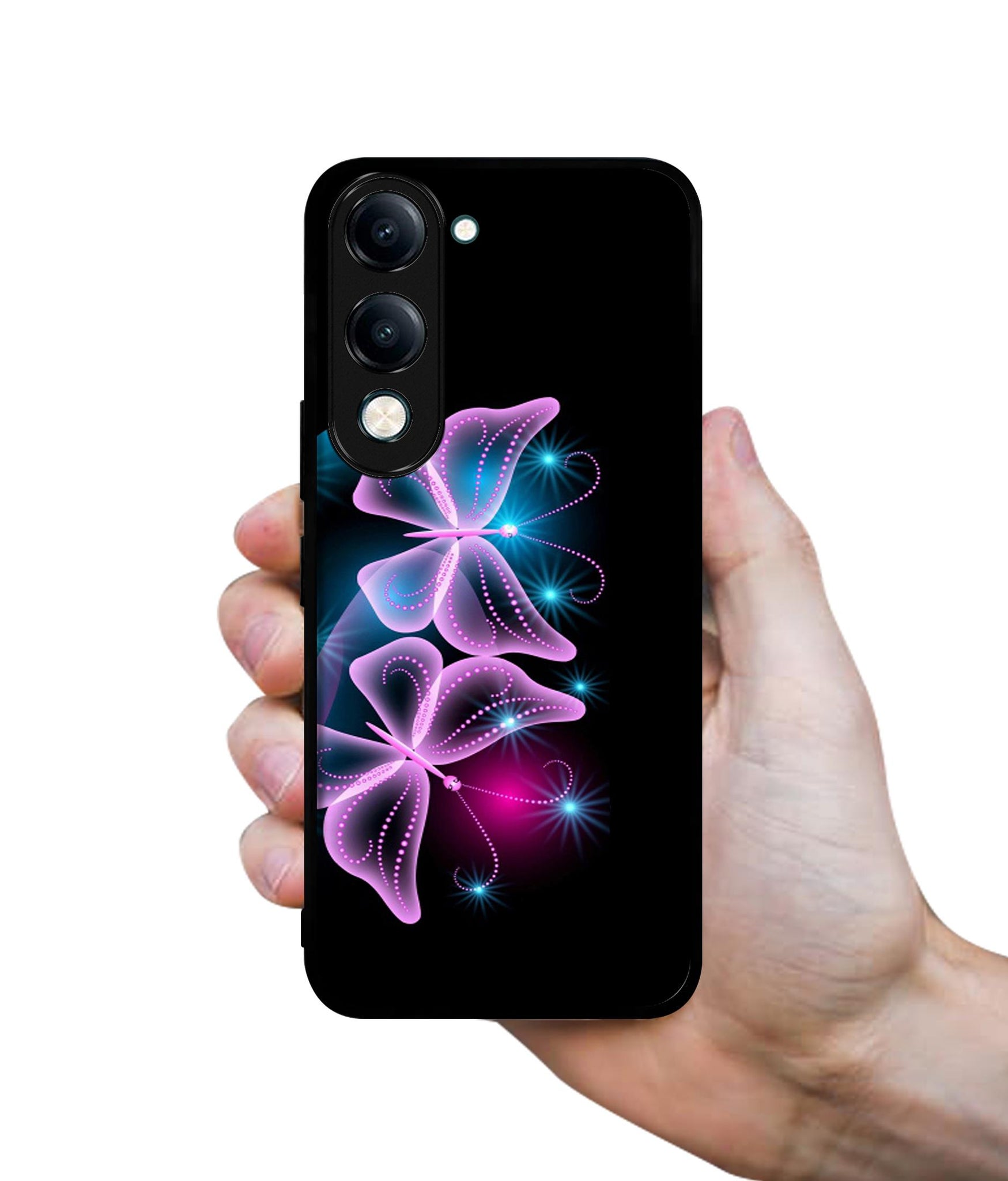 Butterflies Neon Light Designer 2D Printed Back Case Cover for Vivo Y04 4G / Y19e 4G / Y29s 5G