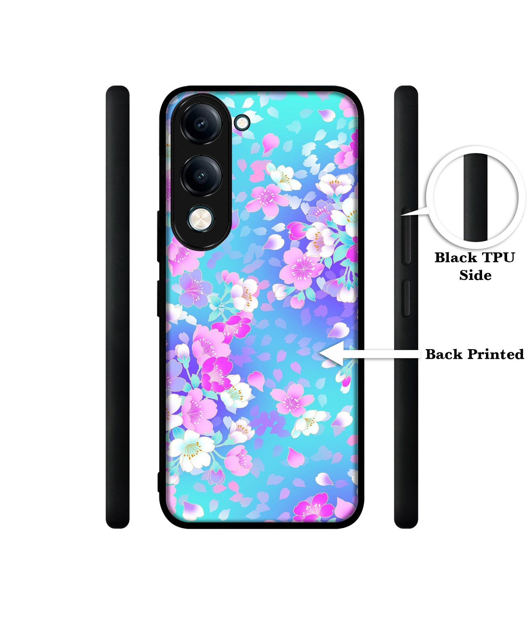 Floral Blue Pattern Designer 2D Printed Back Case Cover for Vivo Y04 4G / Y19e 4G / Y29s 5G
