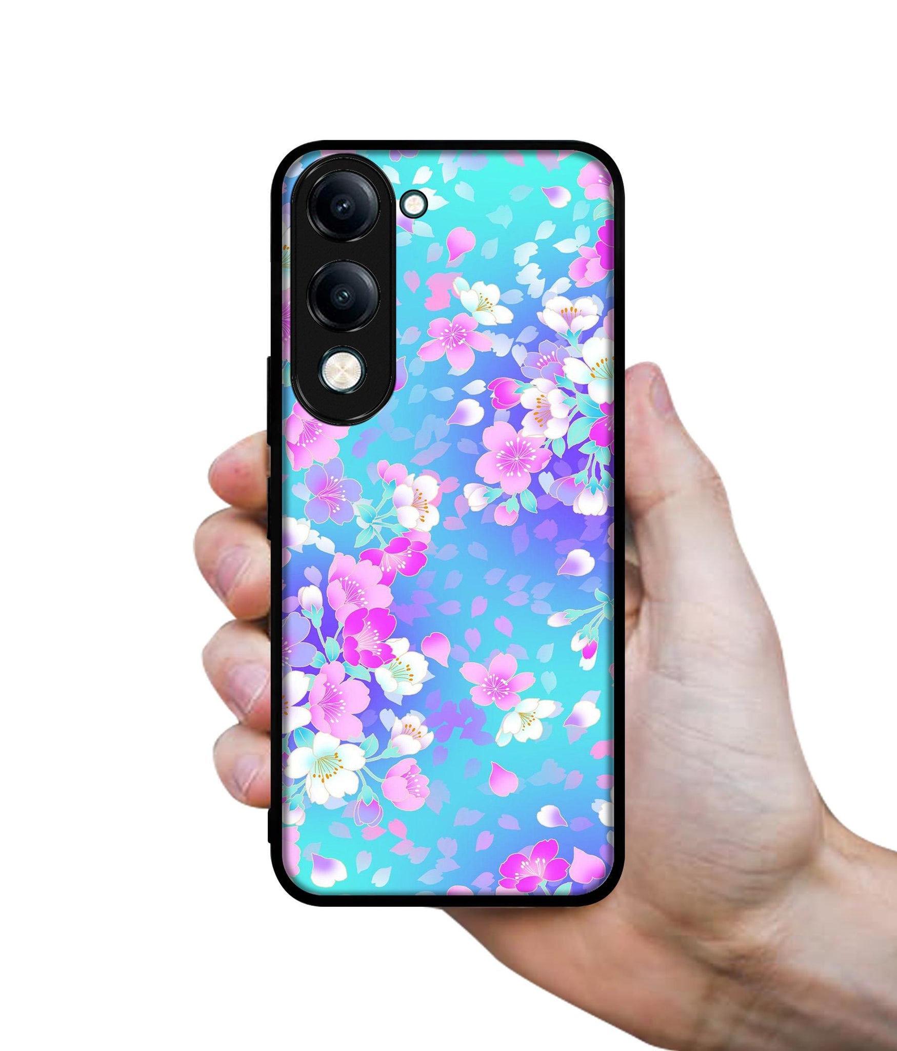 Floral Blue Pattern Designer 2D Printed Back Case Cover for Vivo Y04 4G / Y19e 4G / Y29s 5G