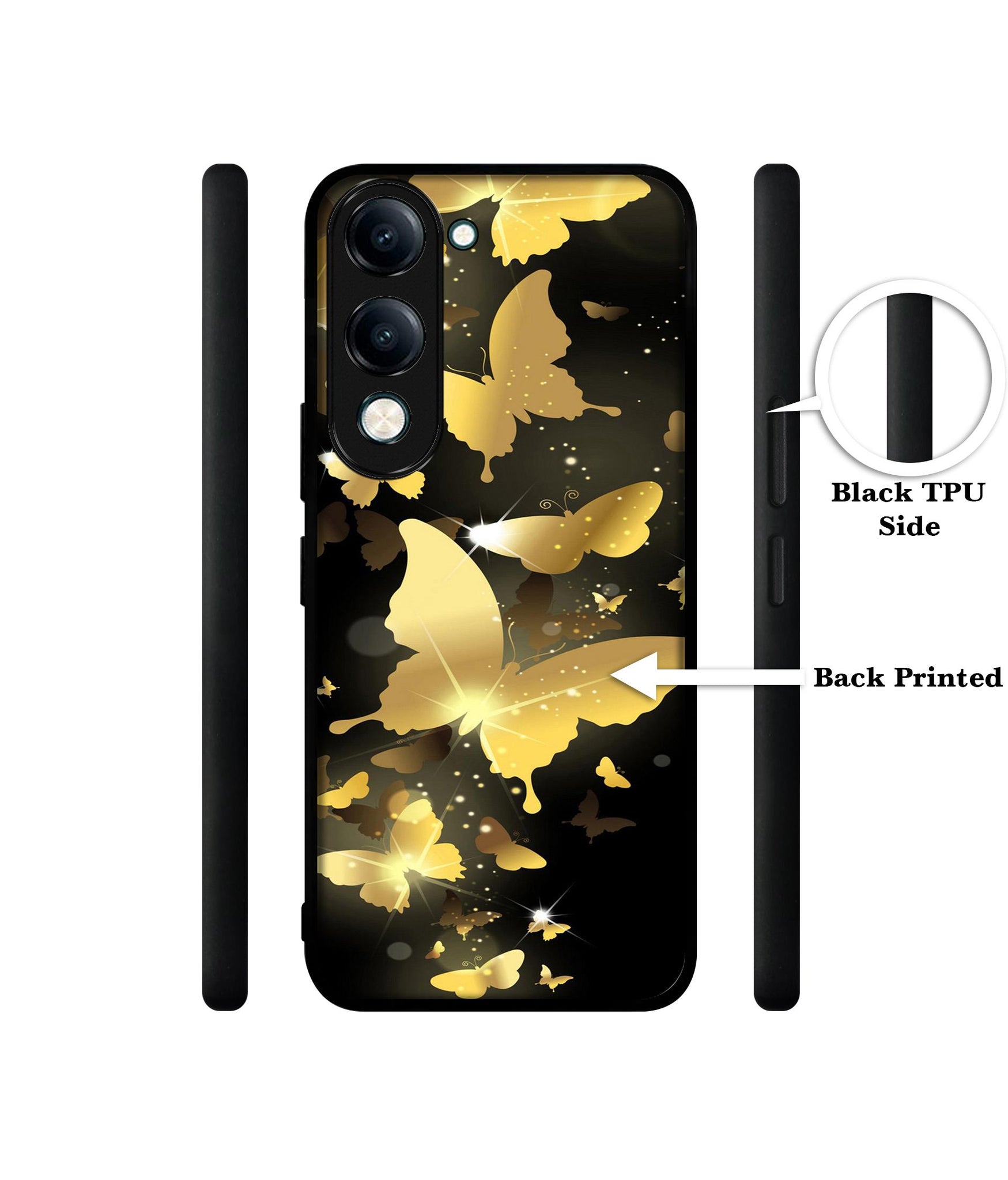 Golden Butterfly Pattern Designer 2D Printed Back Case Cover for Vivo Y04 4G / Y19e 4G / Y29s 5G