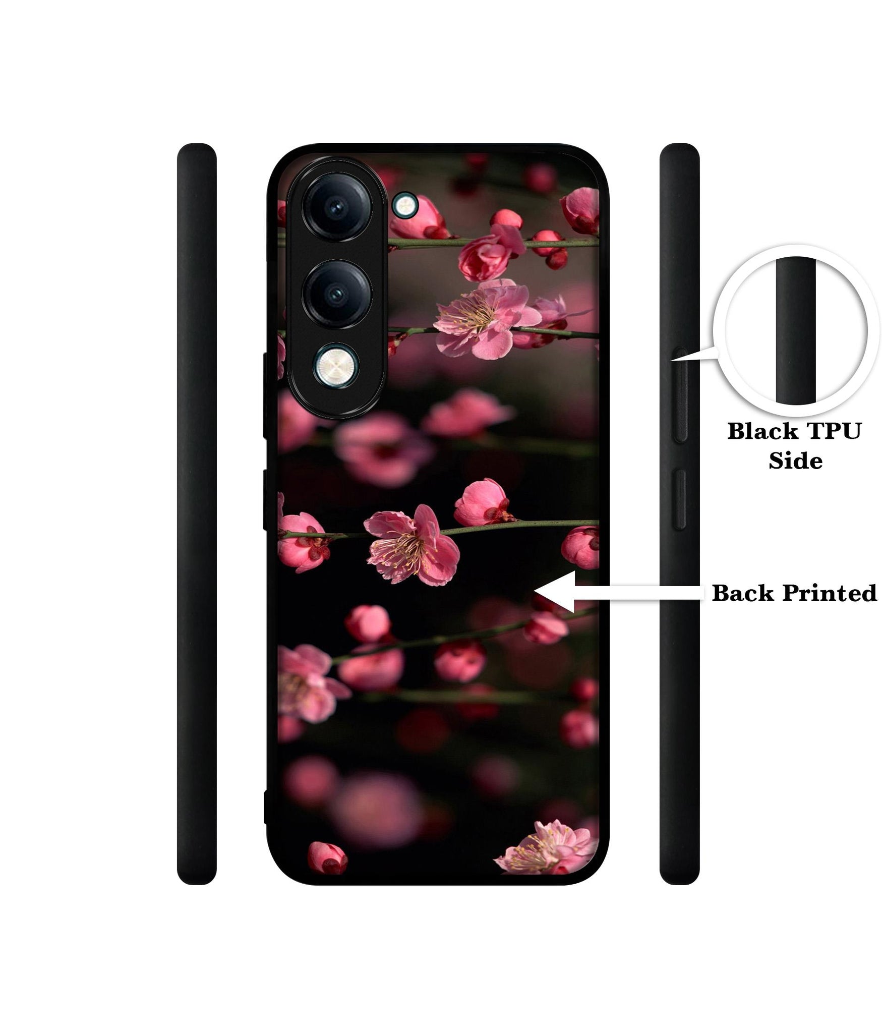 Pink Flowers Designer 2D Printed Back Case Cover for Vivo Y04 4G / Y19e 4G / Y29s 5G