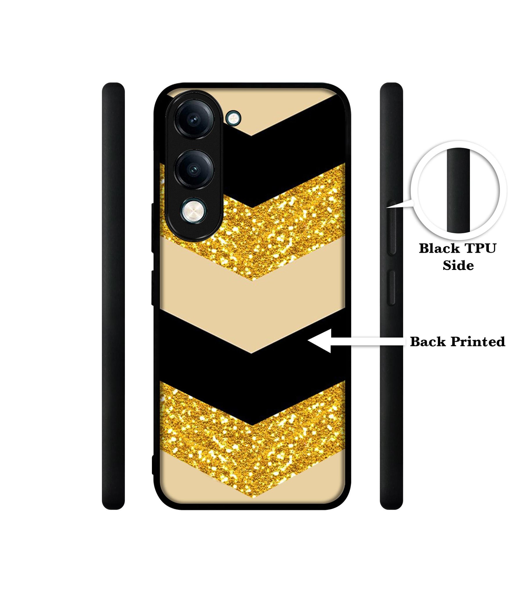 Black & Gold Designer 2D Printed Back Case Cover for Vivo Y04 4G / Y19e 4G / Y29s 5G