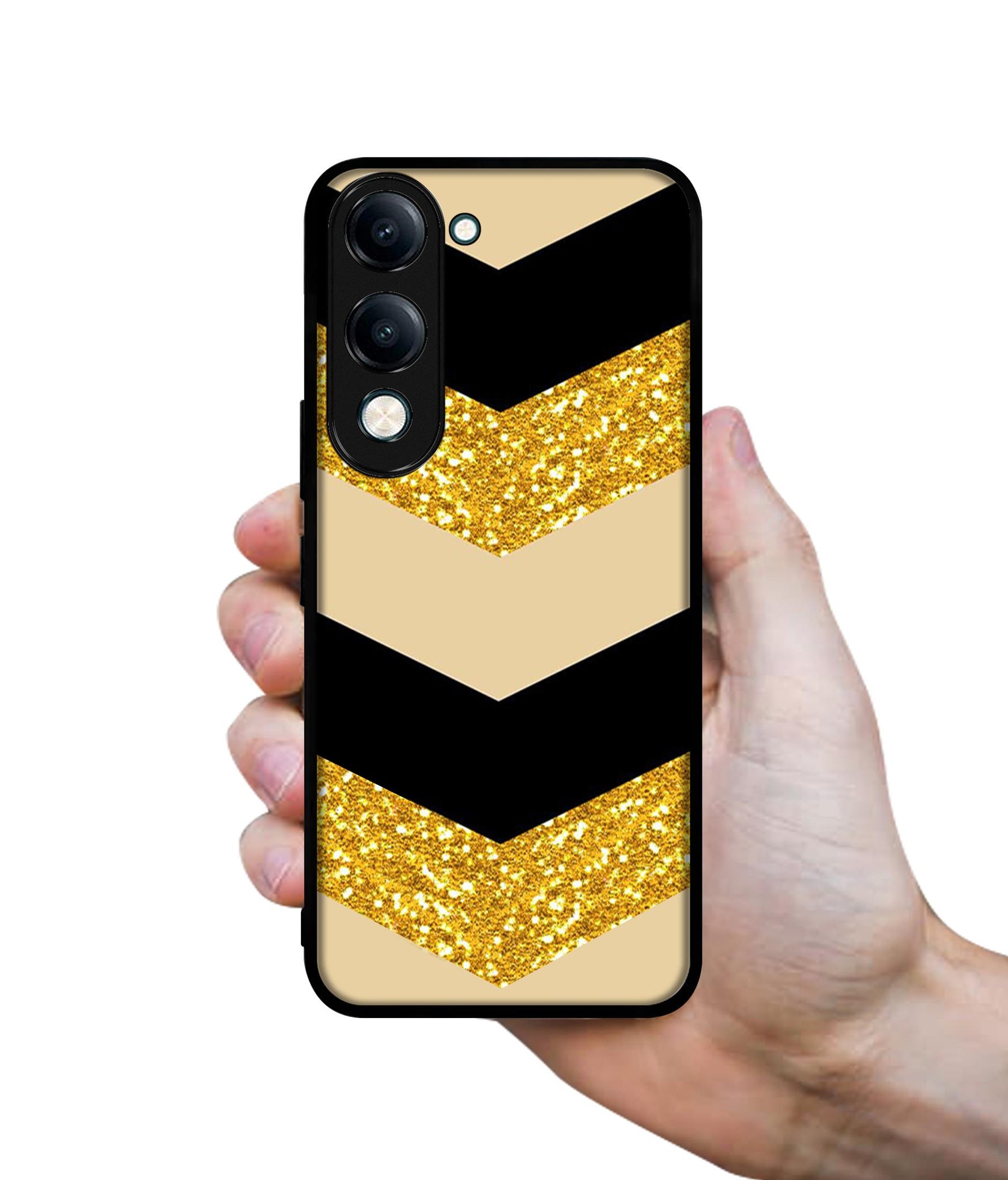 Black & Gold Designer 2D Printed Back Case Cover for Vivo Y04 4G / Y19e 4G / Y29s 5G