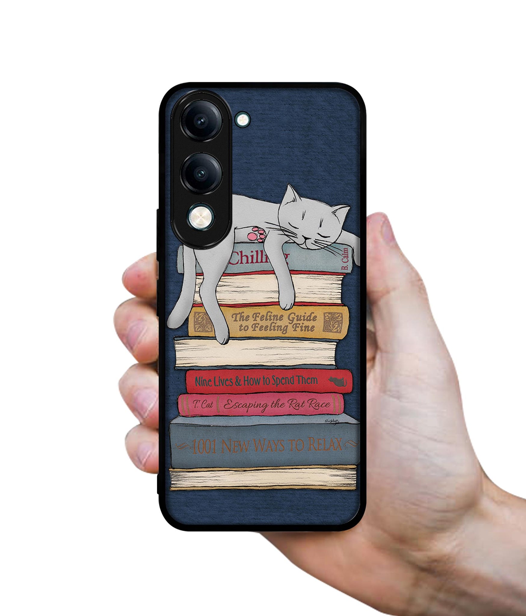 Cat Sleeping On The Books Designer 2D Printed Back Case Cover for Vivo Y04 4G / Y19e 4G / Y29s 5G