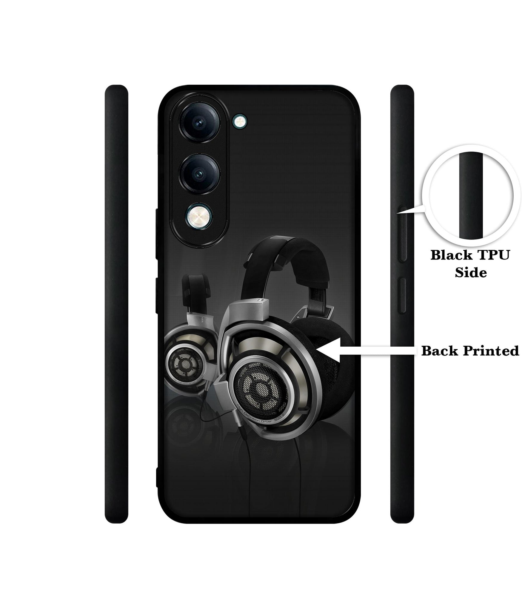 Head Phone Designer 2D Printed Back Case Cover for Vivo Y04 4G / Y19e 4G / Y29s 5G