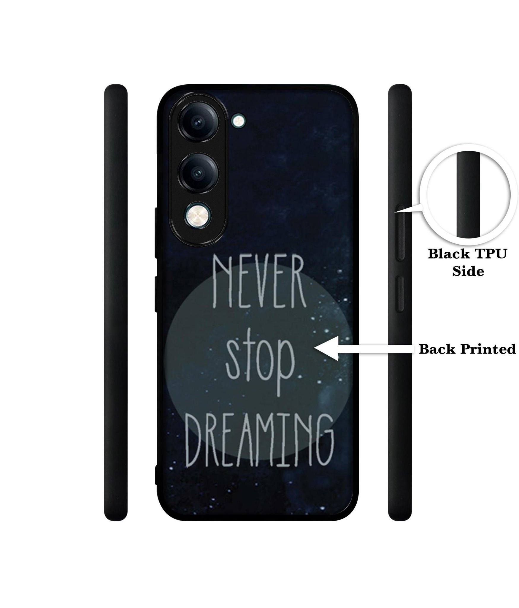 Never Stop Dreaming Designer 2D Printed Back Case Cover for Vivo Y04 4G / Y19e 4G / Y29s 5G