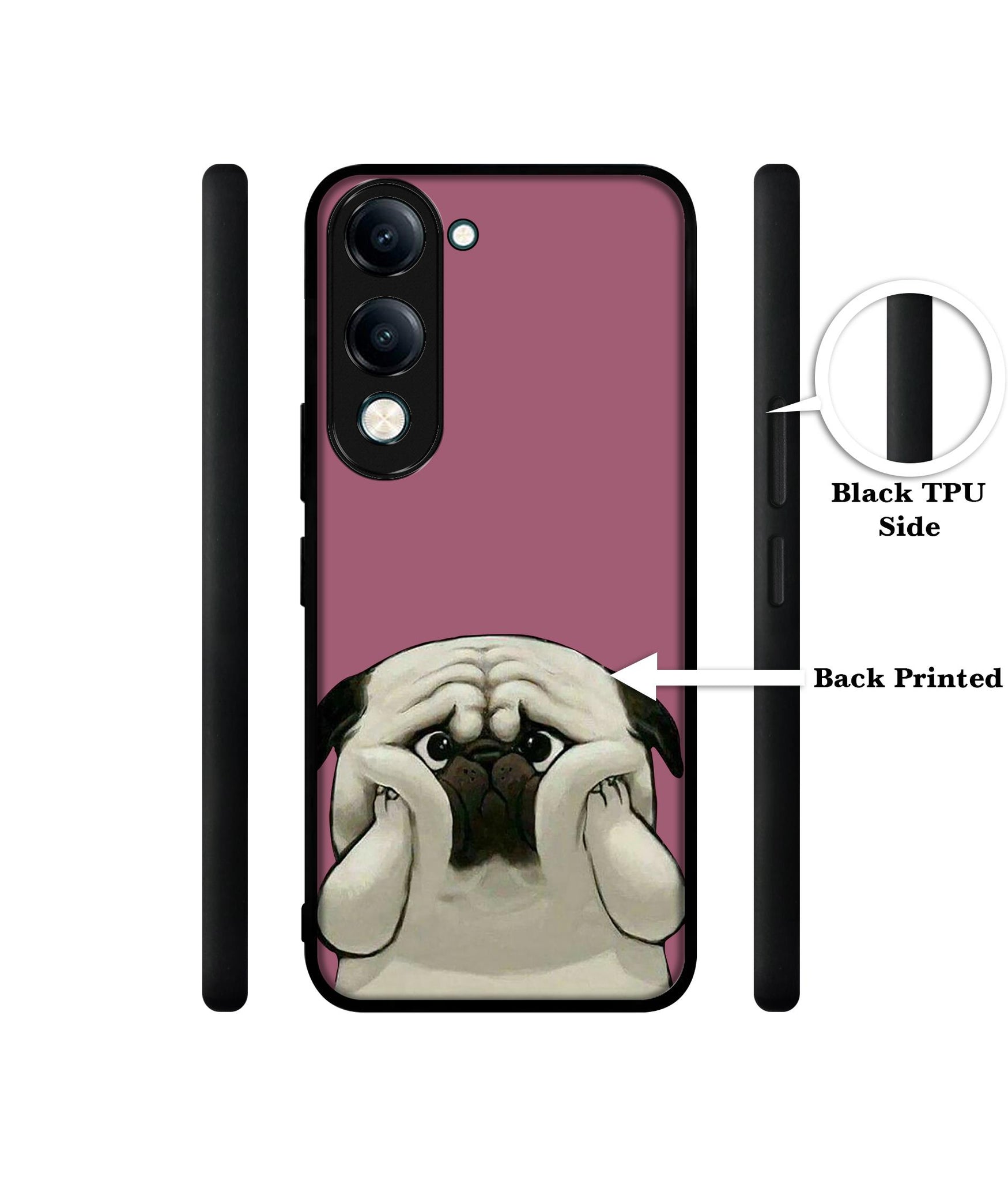 Cute Pug Holding Big Cheeks Designer 2D Printed Back Case Cover for Vivo Y04 4G / Y19e 4G / Y29s 5G