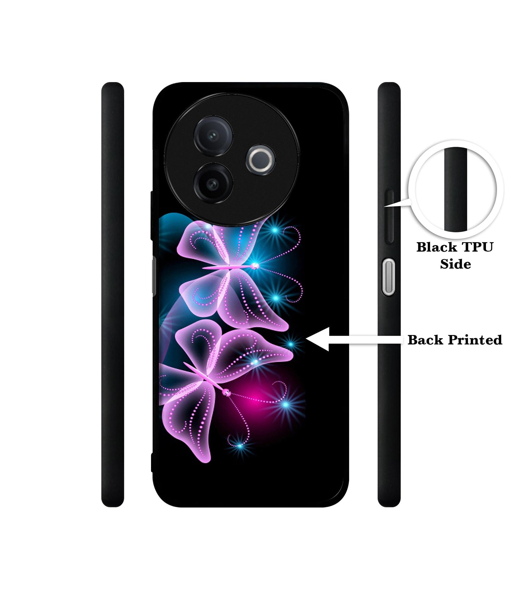 Butterflies Neon Light Designer 2D Printed Back Case Cover for Vivo Y39 5G / Y300i 5G