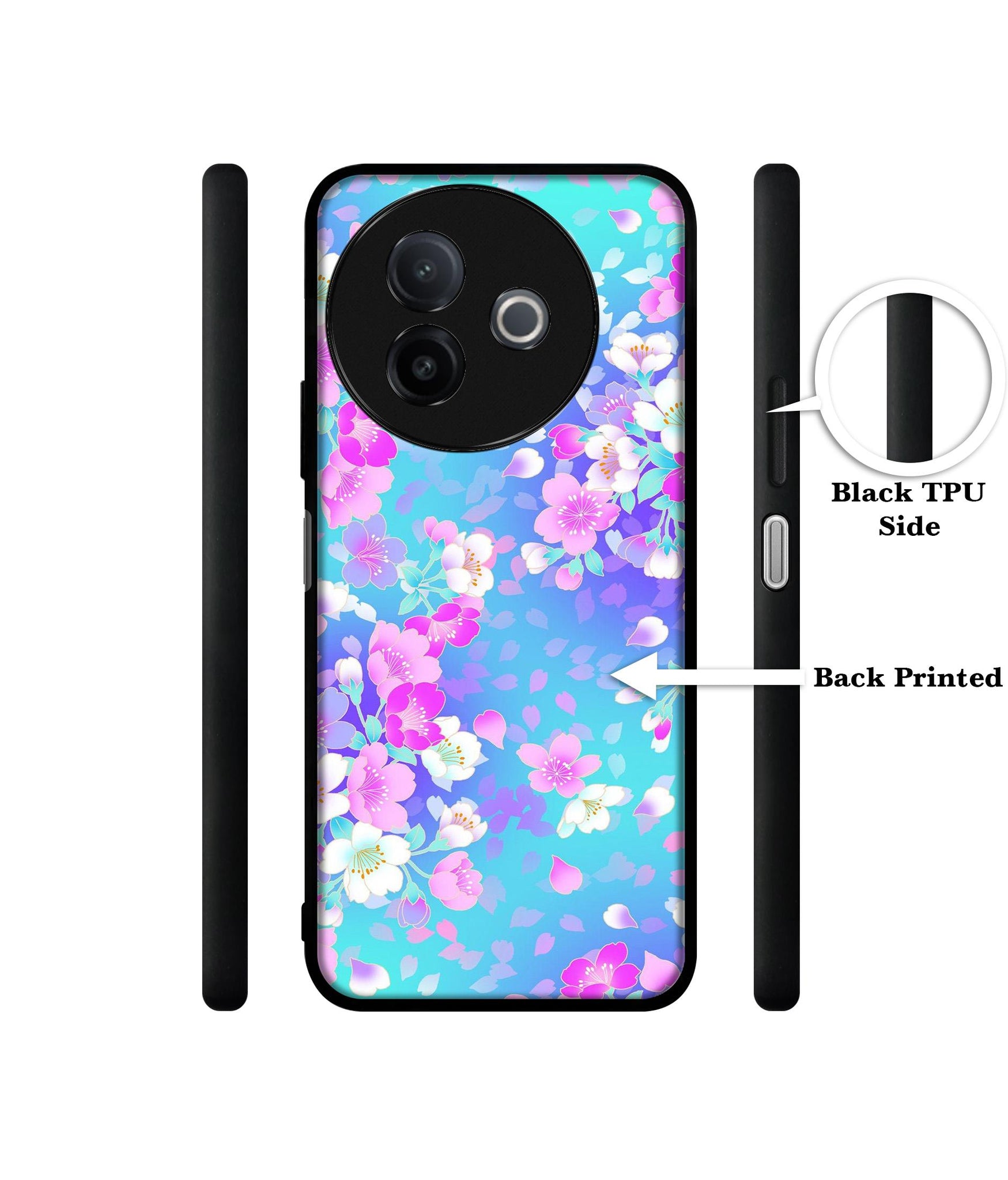 Floral Blue Pattern Designer 2D Printed Back Case Cover for Vivo Y39 5G / Y300i 5G