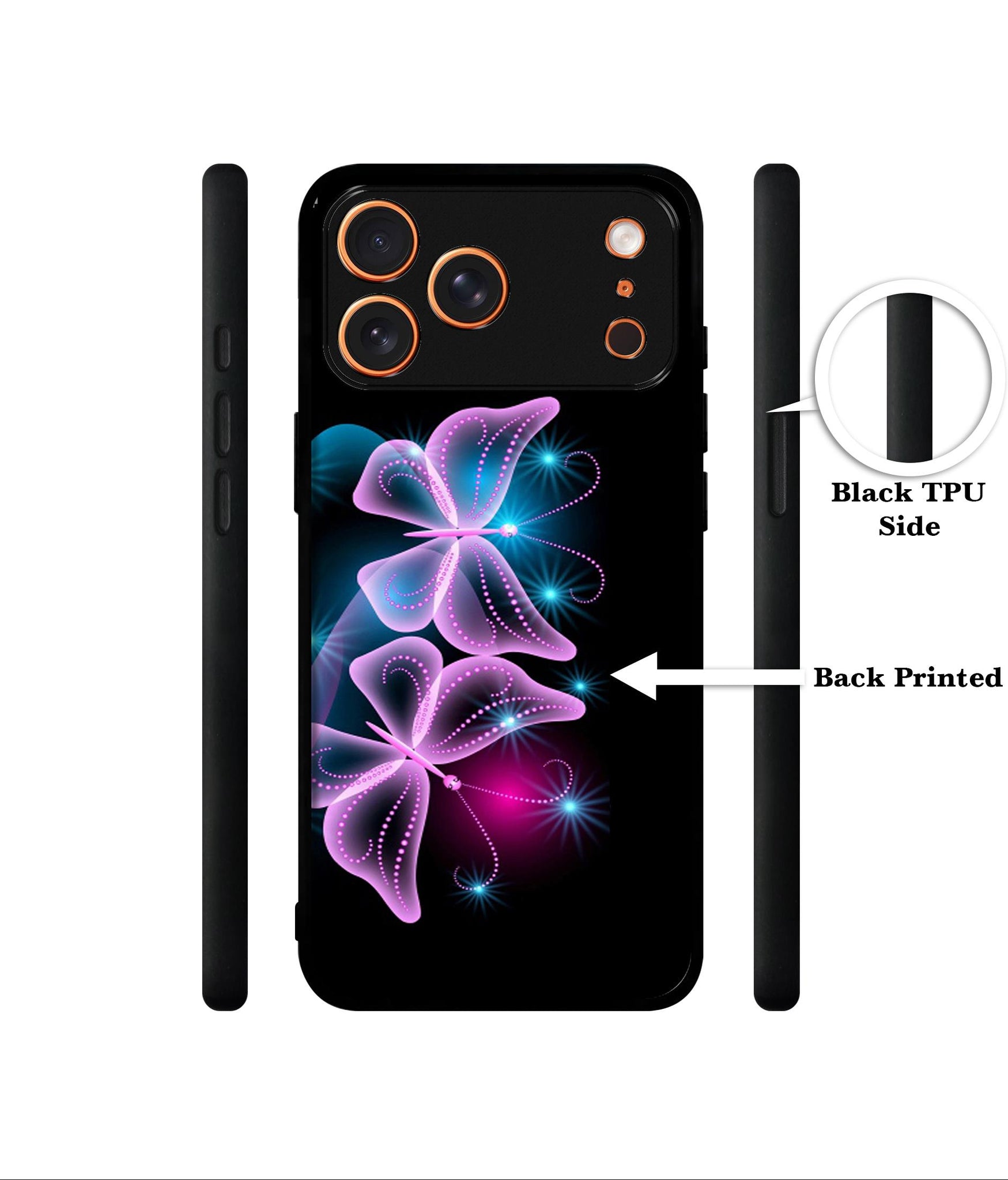 Butterflies Neon Light Designer 2D Printed Back Case Cover for Apple iPhone 17 Pro