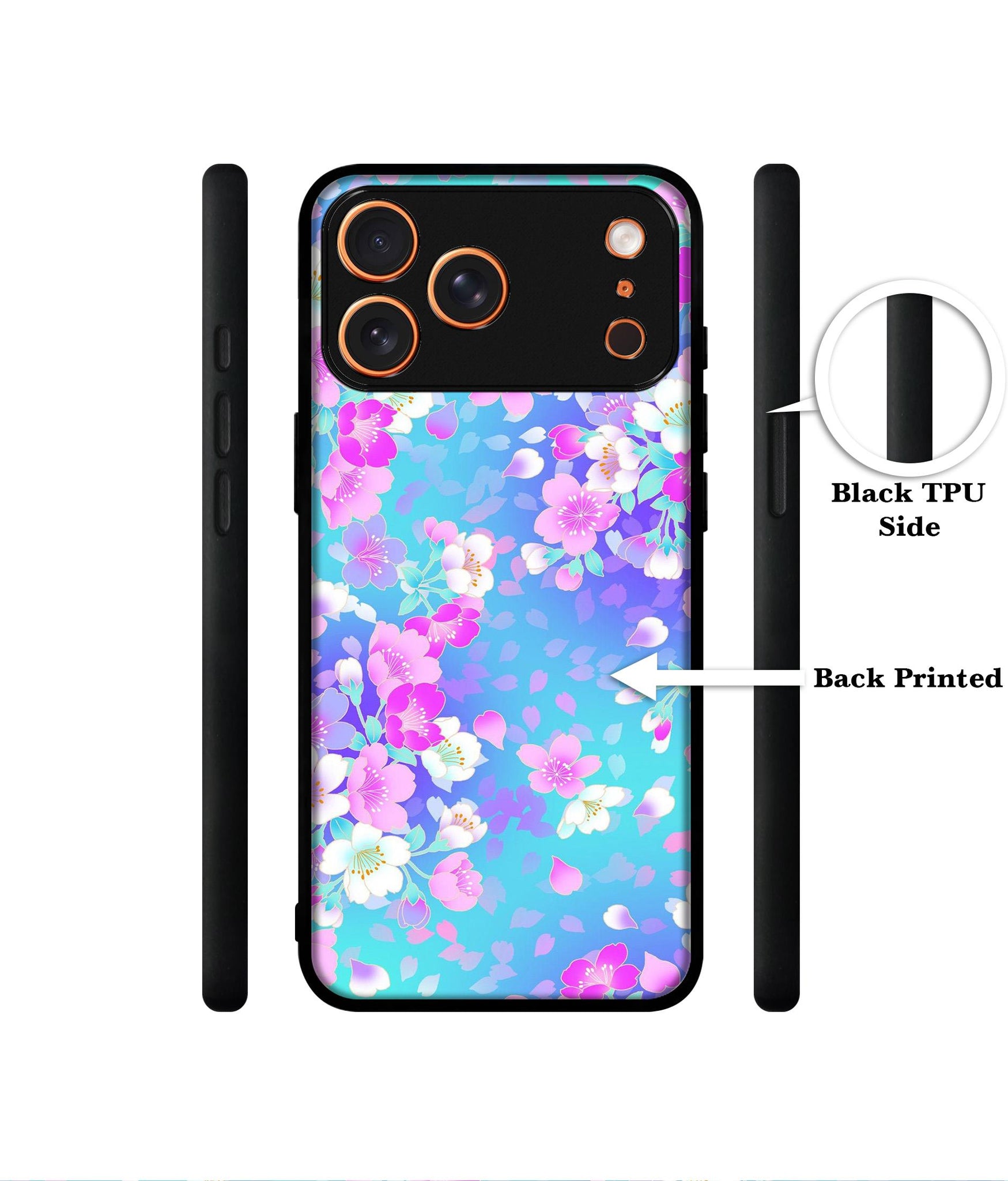 Floral Blue Pattern Designer 2D Printed Back Case Cover for Apple iPhone 17 Pro