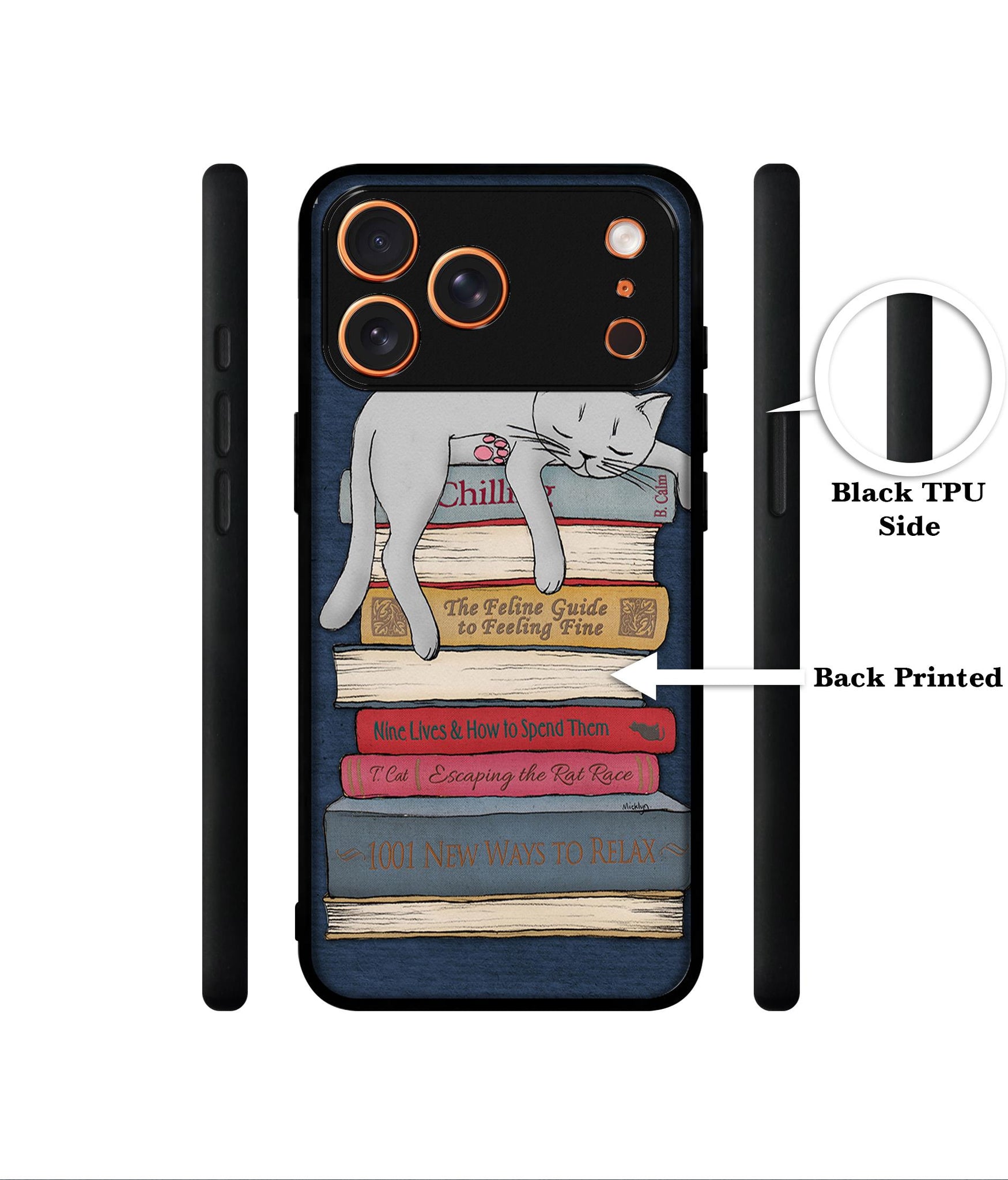 Cat Sleeping On The Books Designer 2D Printed Back Case Cover for Apple iPhone 17 Pro