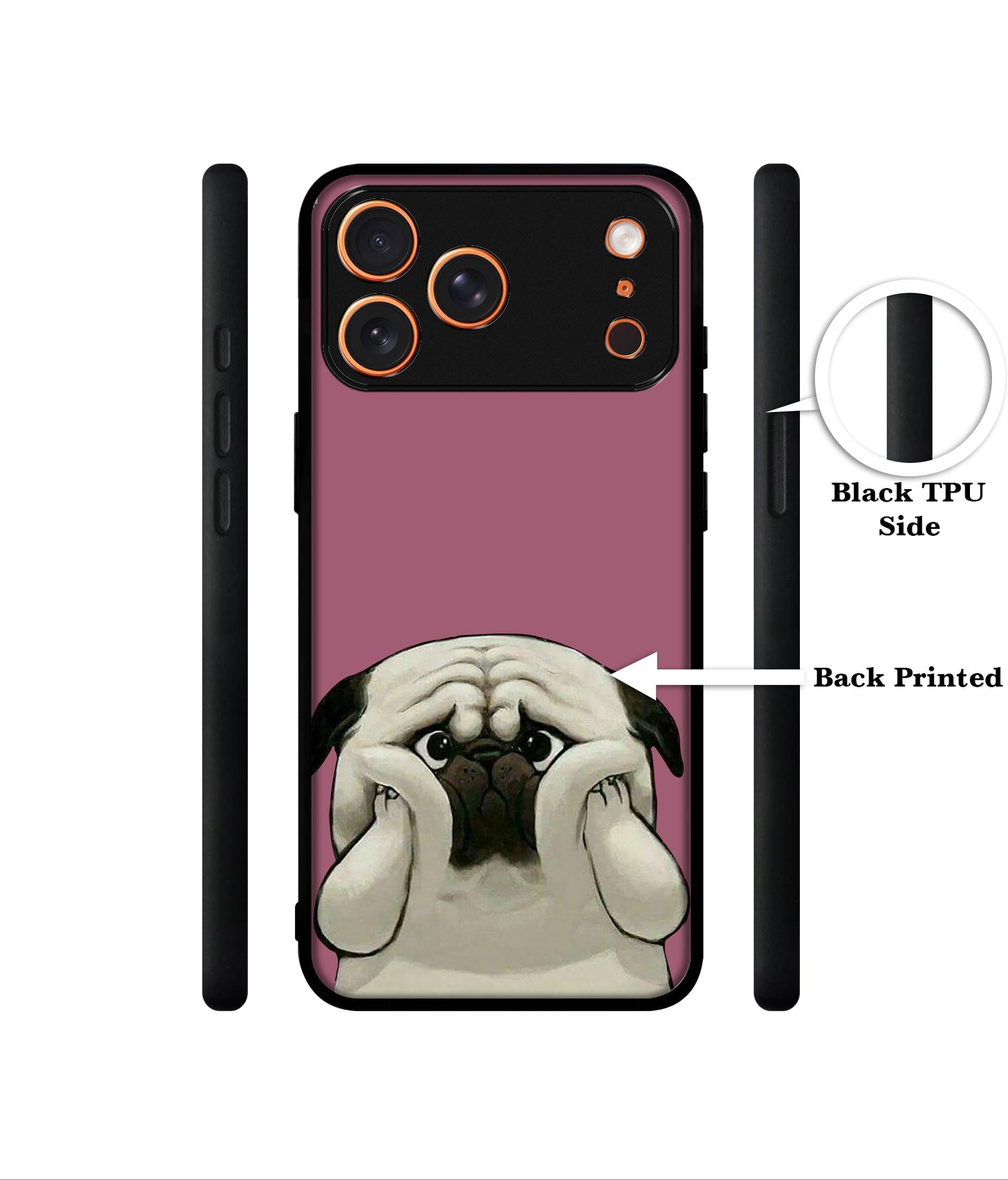 Cute Pug Holding Big Cheeks Designer 2D Printed Back Case Cover for Apple iPhone 17 Pro