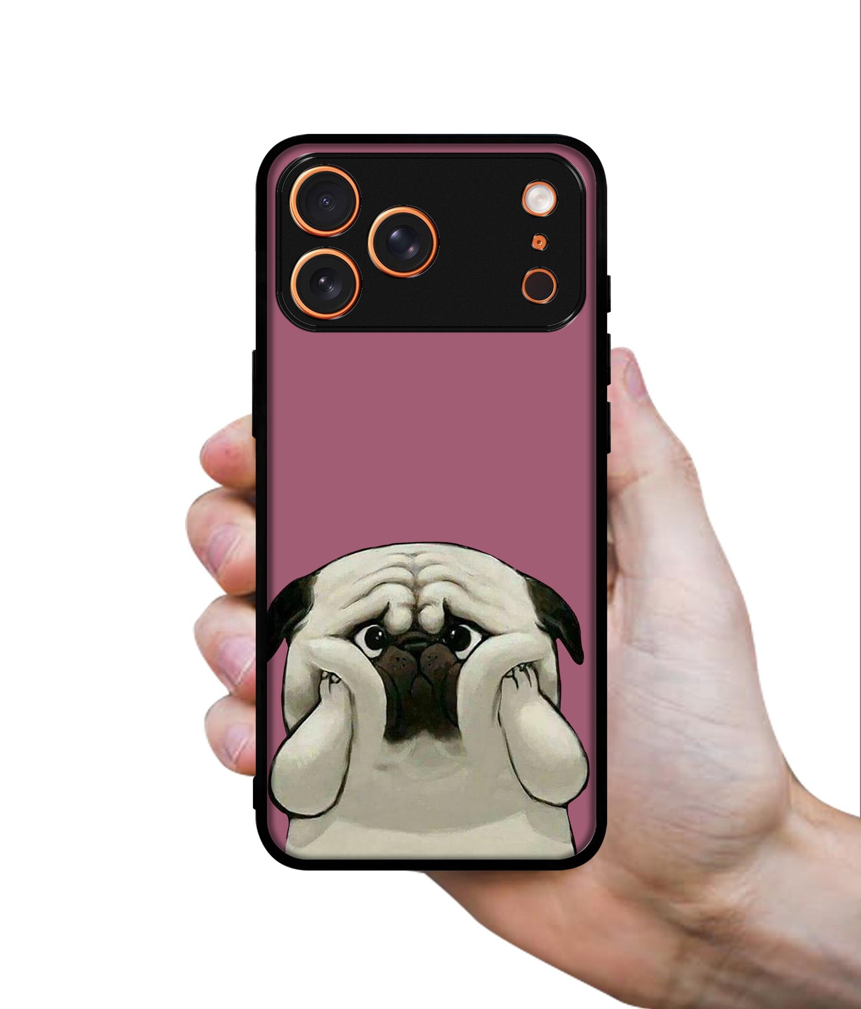 Cute Pug Holding Big Cheeks Designer 2D Printed Back Case Cover for Apple iPhone 17 Pro