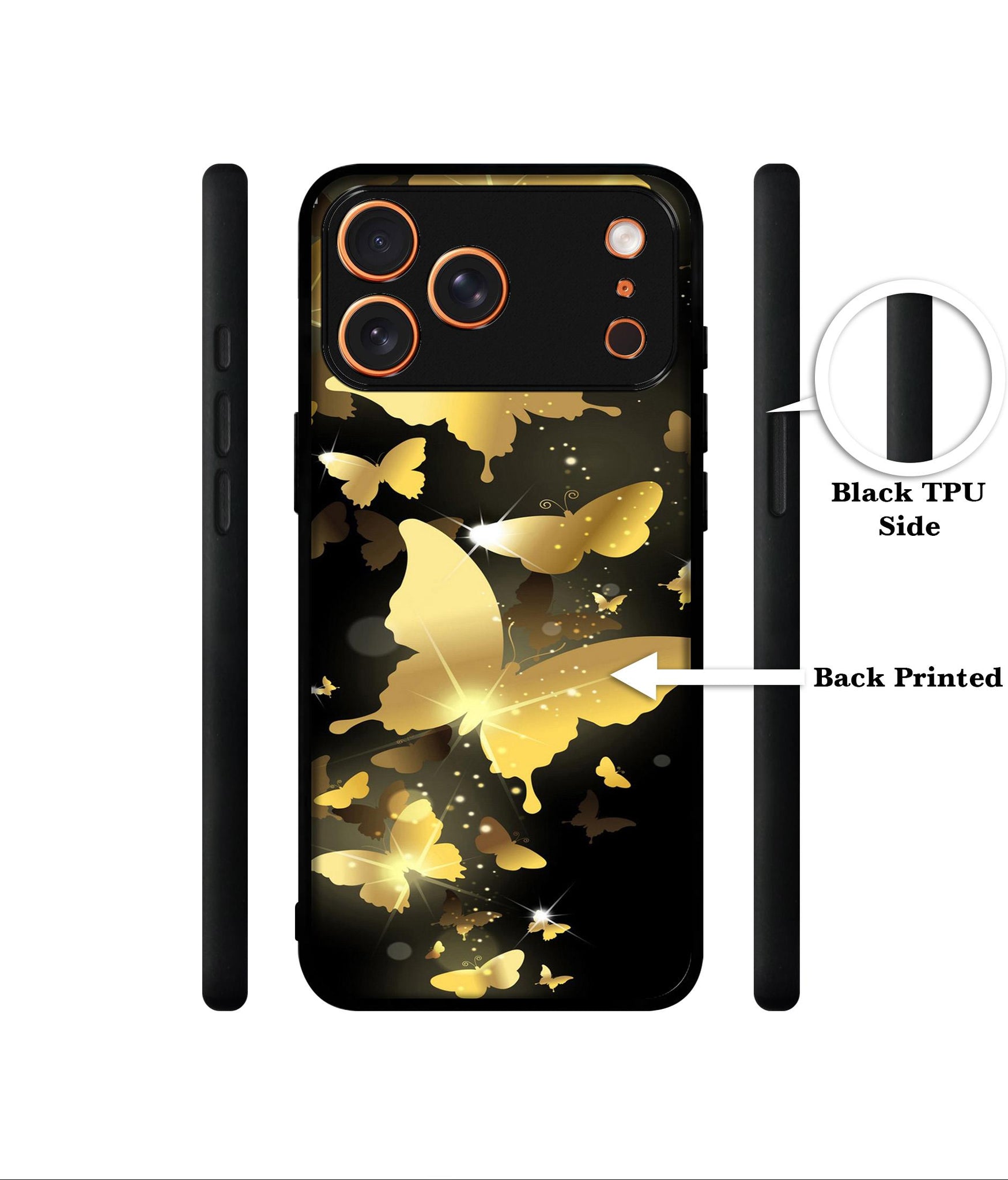 Golden Butterfly Pattern Designer 2D Printed Back Case Cover for Apple iPhone 17 Pro Max