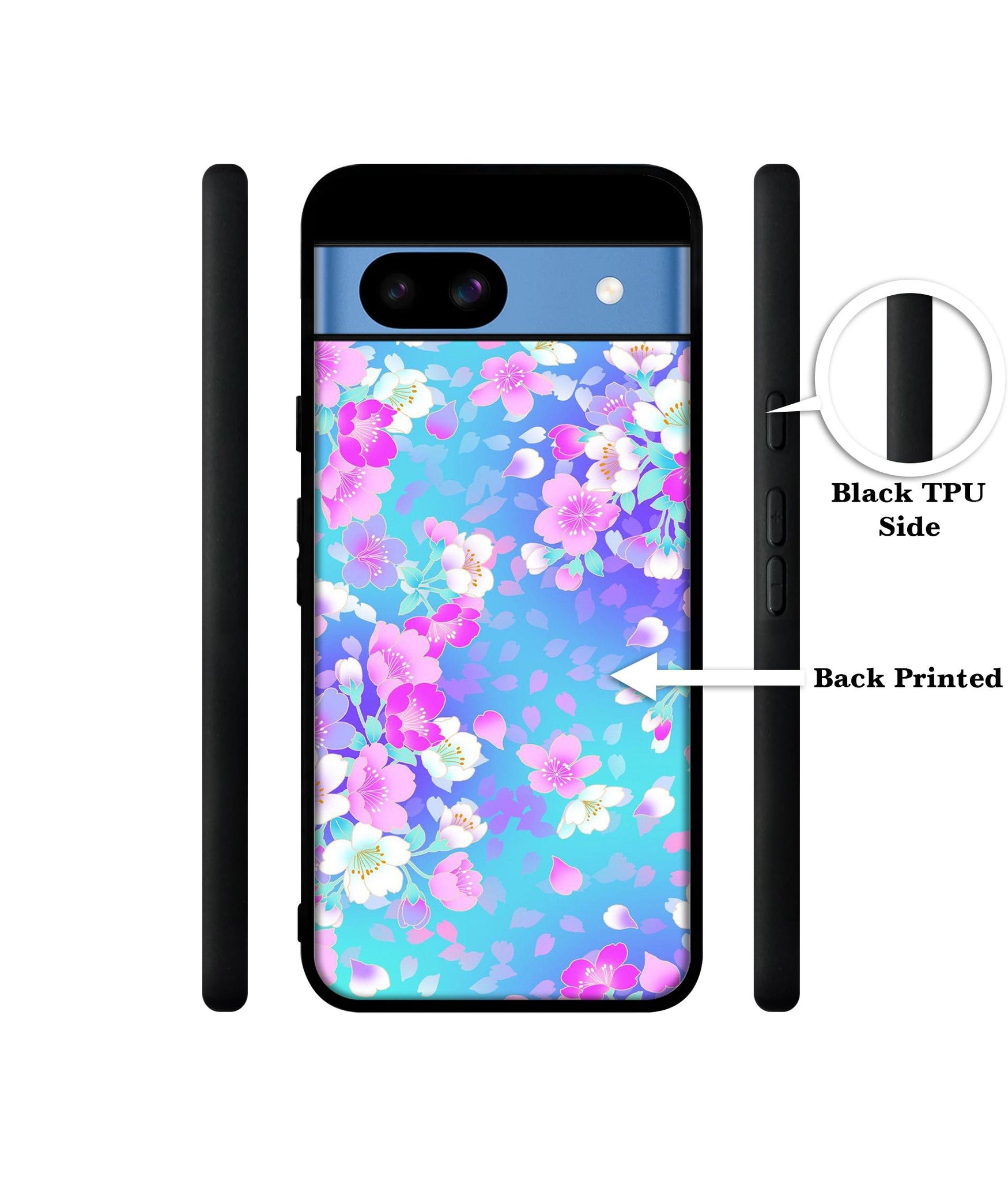 Floral Blue Pattern Designer 2D Printed Back Case Cover for Google Pixel 8a 5G