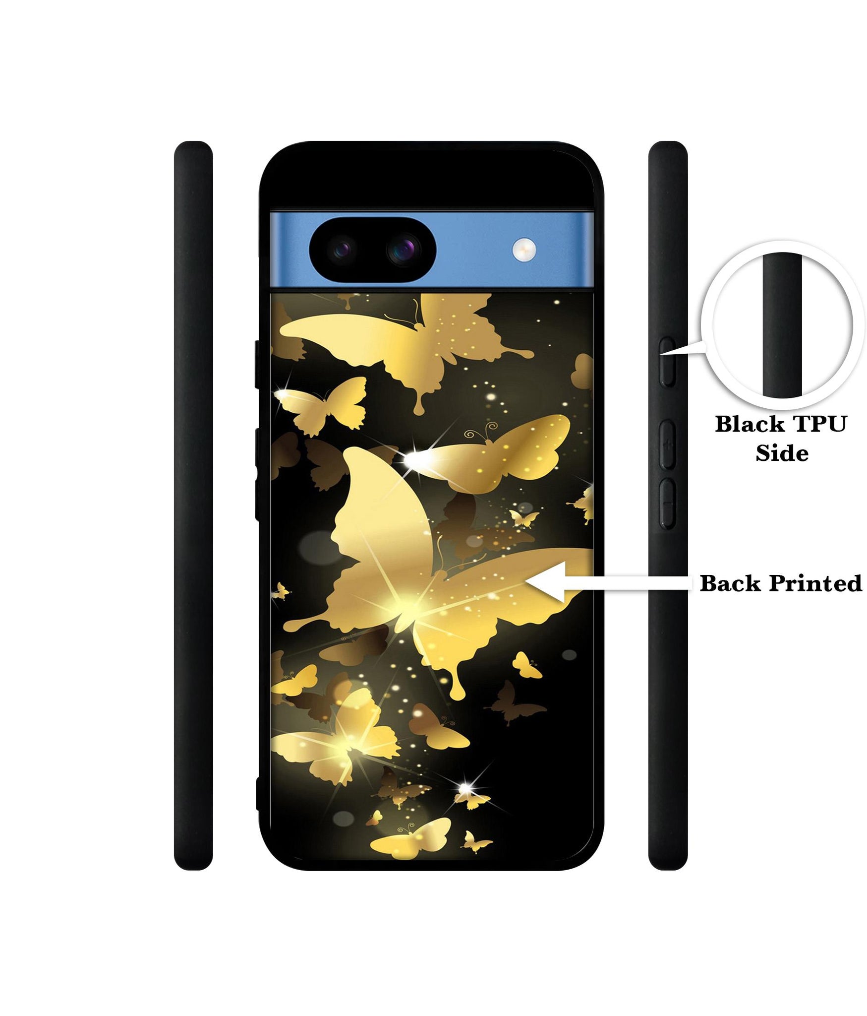 Golden Butterfly Pattern Designer 2D Printed Back Case Cover for Google Pixel 8a 5G