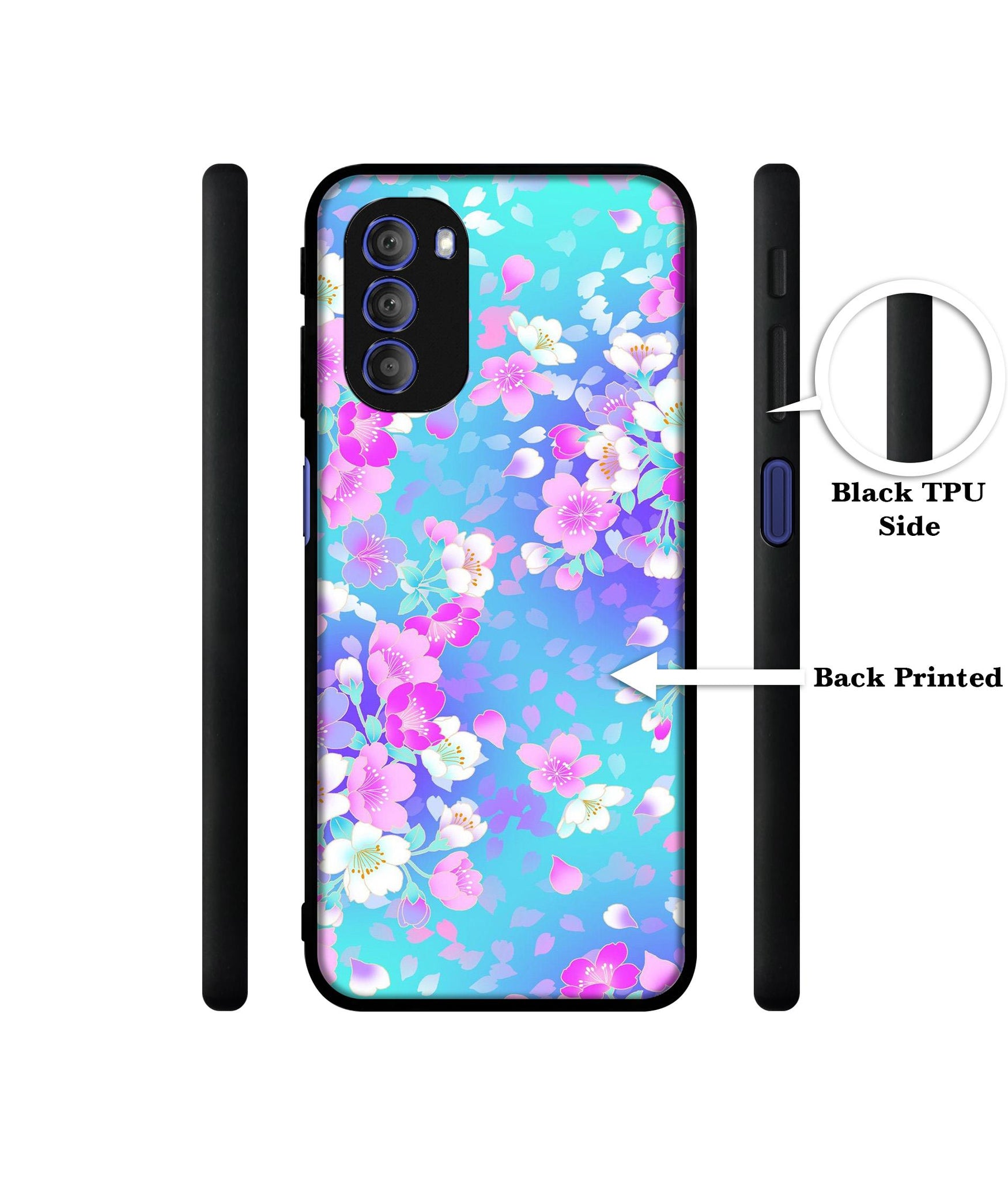 Floral Blue Pattern Designer 2D Printed Back Case Cover for Motorola Moto G51 5G