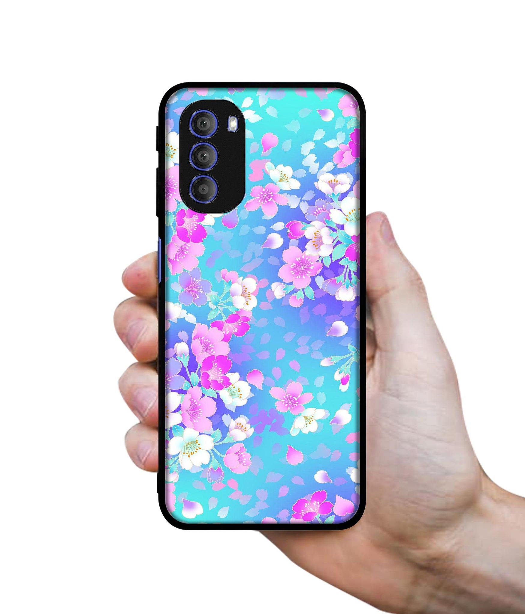 Floral Blue Pattern Designer 2D Printed Back Case Cover for Motorola Moto G51 5G