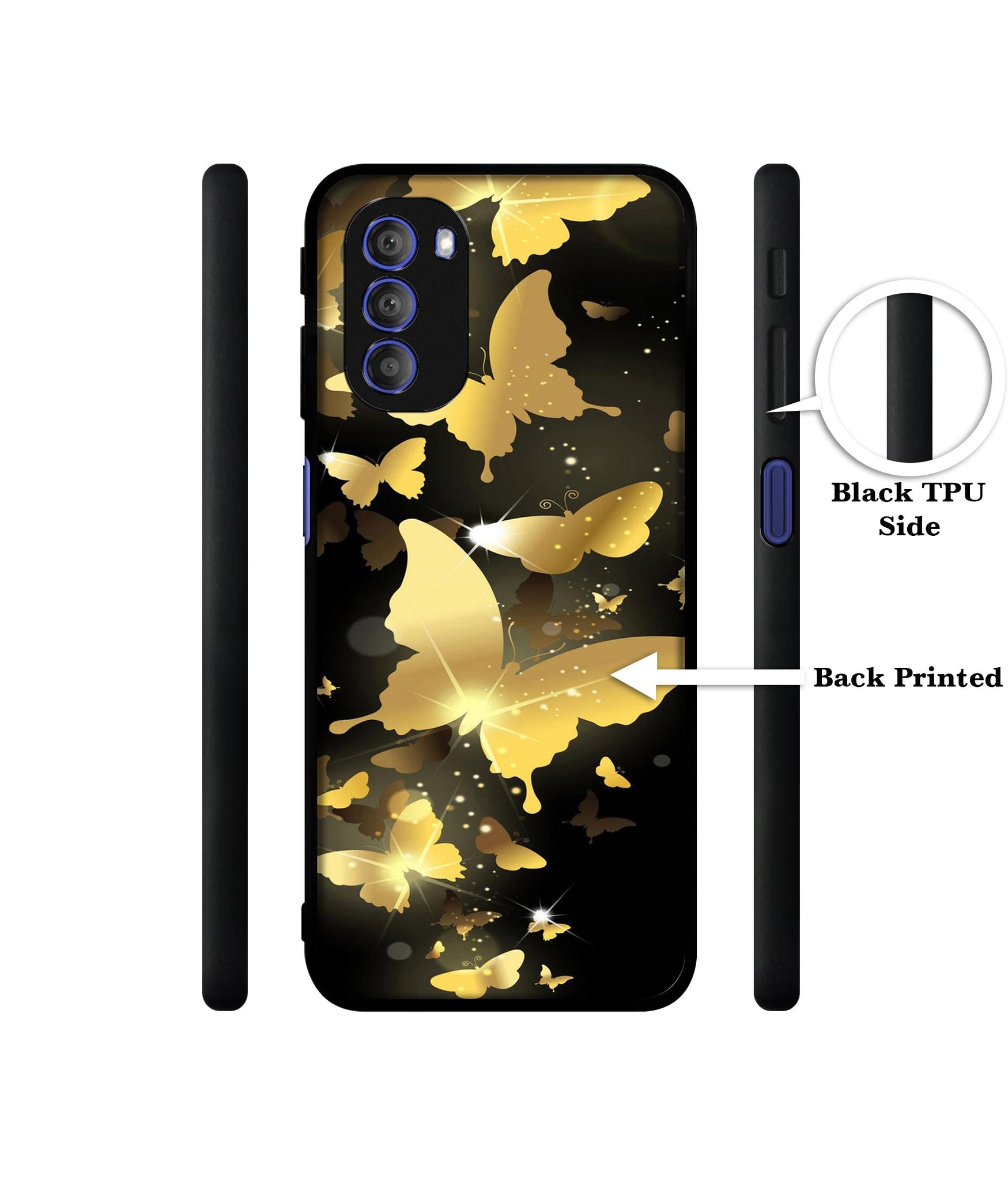 Golden Butterfly Pattern Designer 2D Printed Back Case Cover for Motorola Moto G51 5G