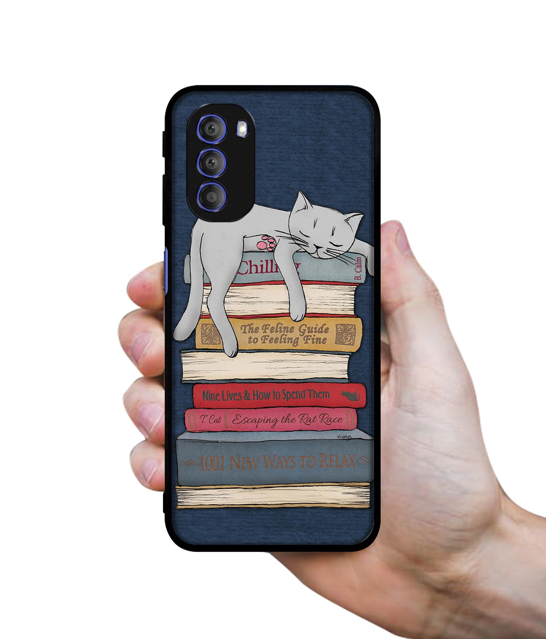Cat Sleeping On The Books Designer 2D Printed Back Case Cover for Motorola Moto G51 5G