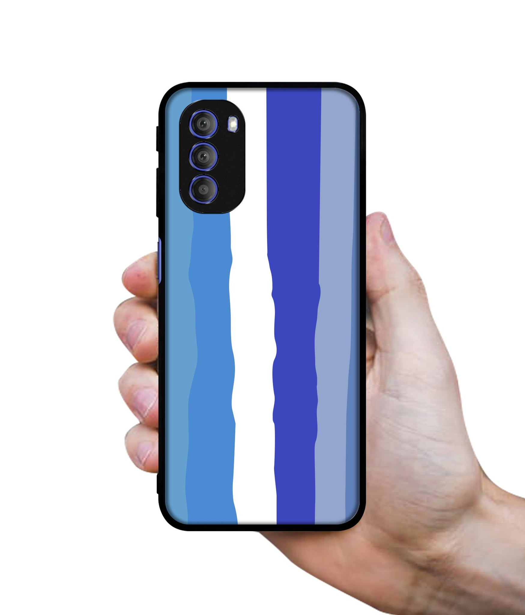 Blue Stripes Rainbow Designer 2D Printed Back Case Cover for Motorola Moto G51 5G