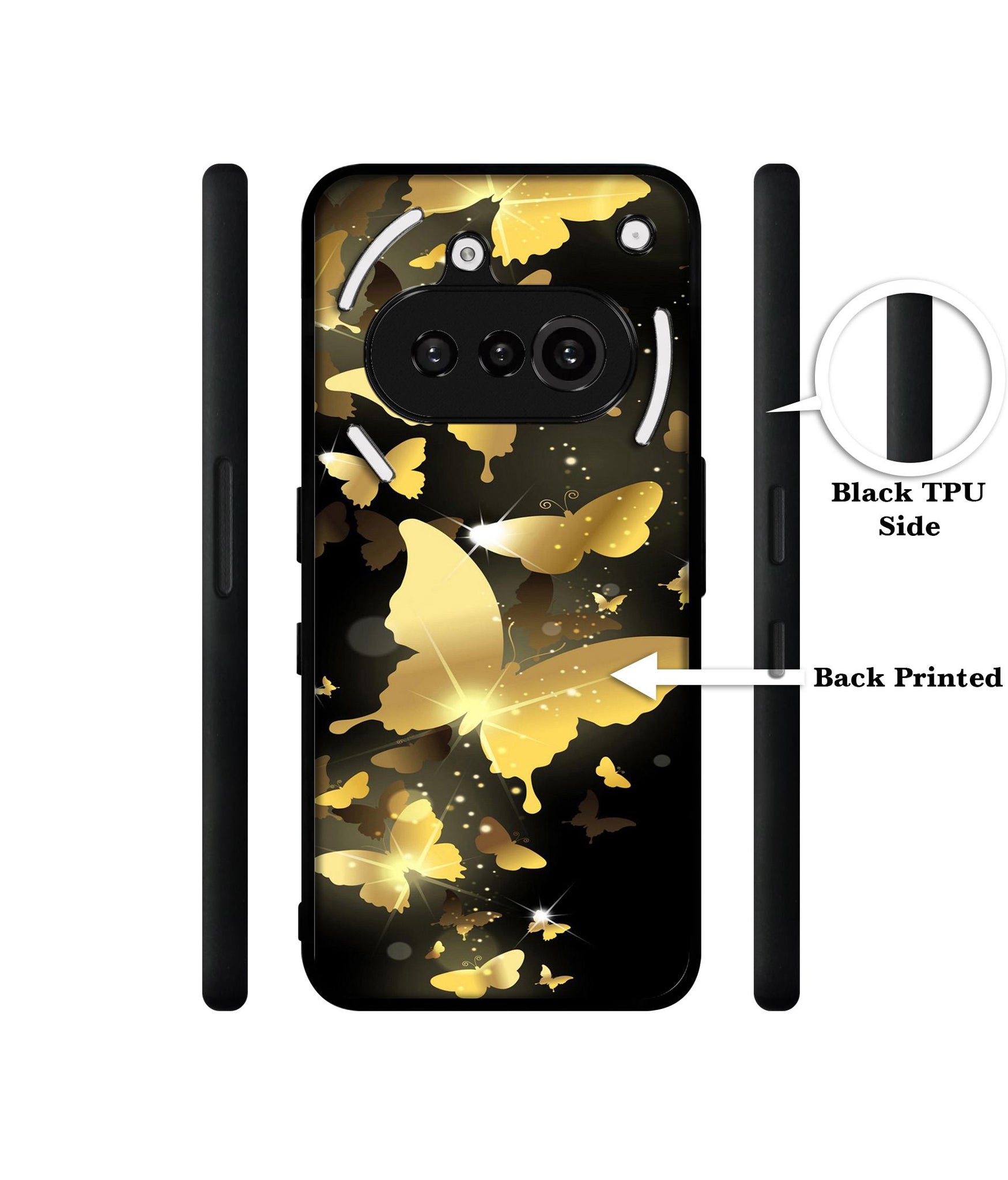 Golden Butterfly Pattern Designer 2D Printed Back Case Cover for Nothing Phone (3a) 5G