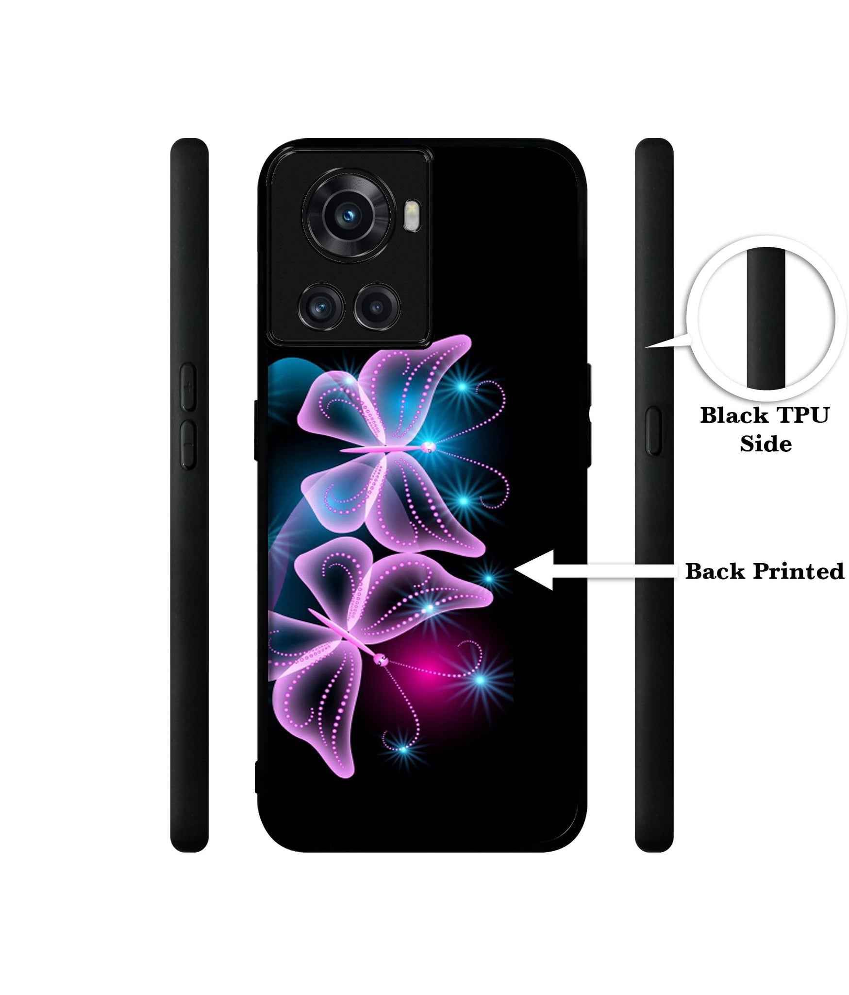 Butterflies Neon Light Designer 2D Printed Back Case Cover for OnePlus 10R 5G