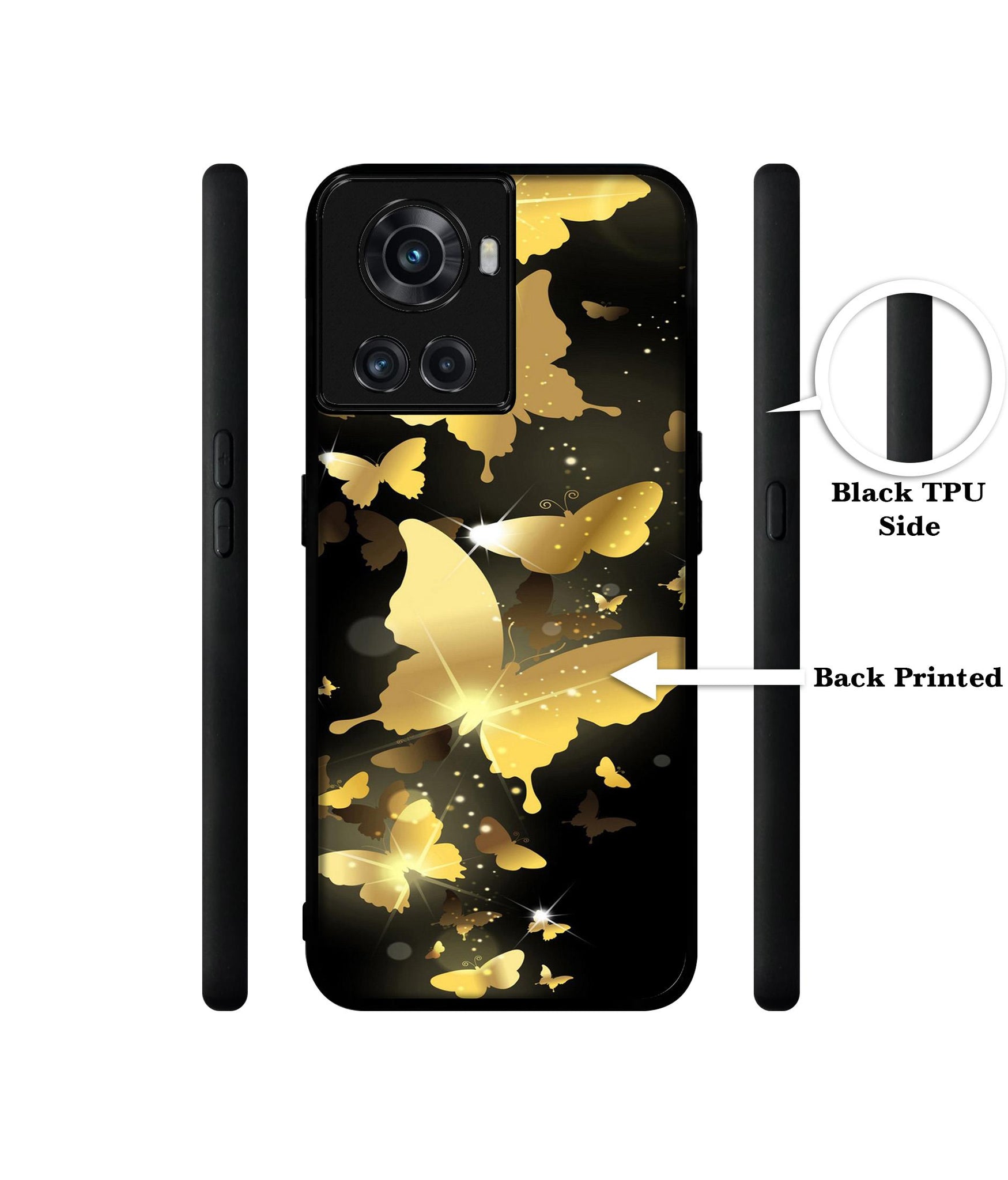 Golden Butterfly Pattern Designer 2D Printed Back Case Cover for OnePlus 10R 5G