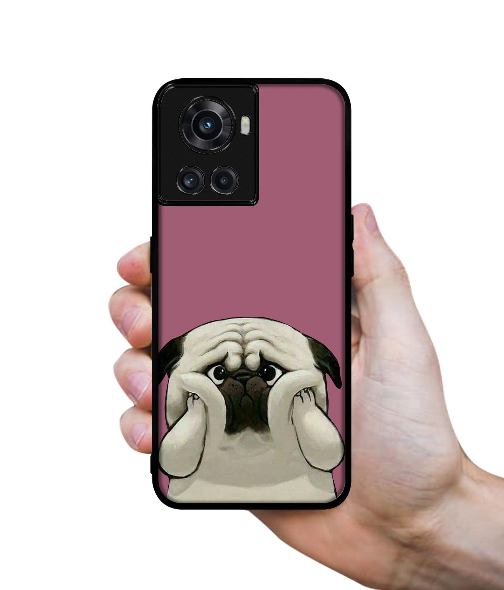 Cute Pug Holding Big Cheeks Designer 2D Printed Back Case Cover for OnePlus 10R 5G