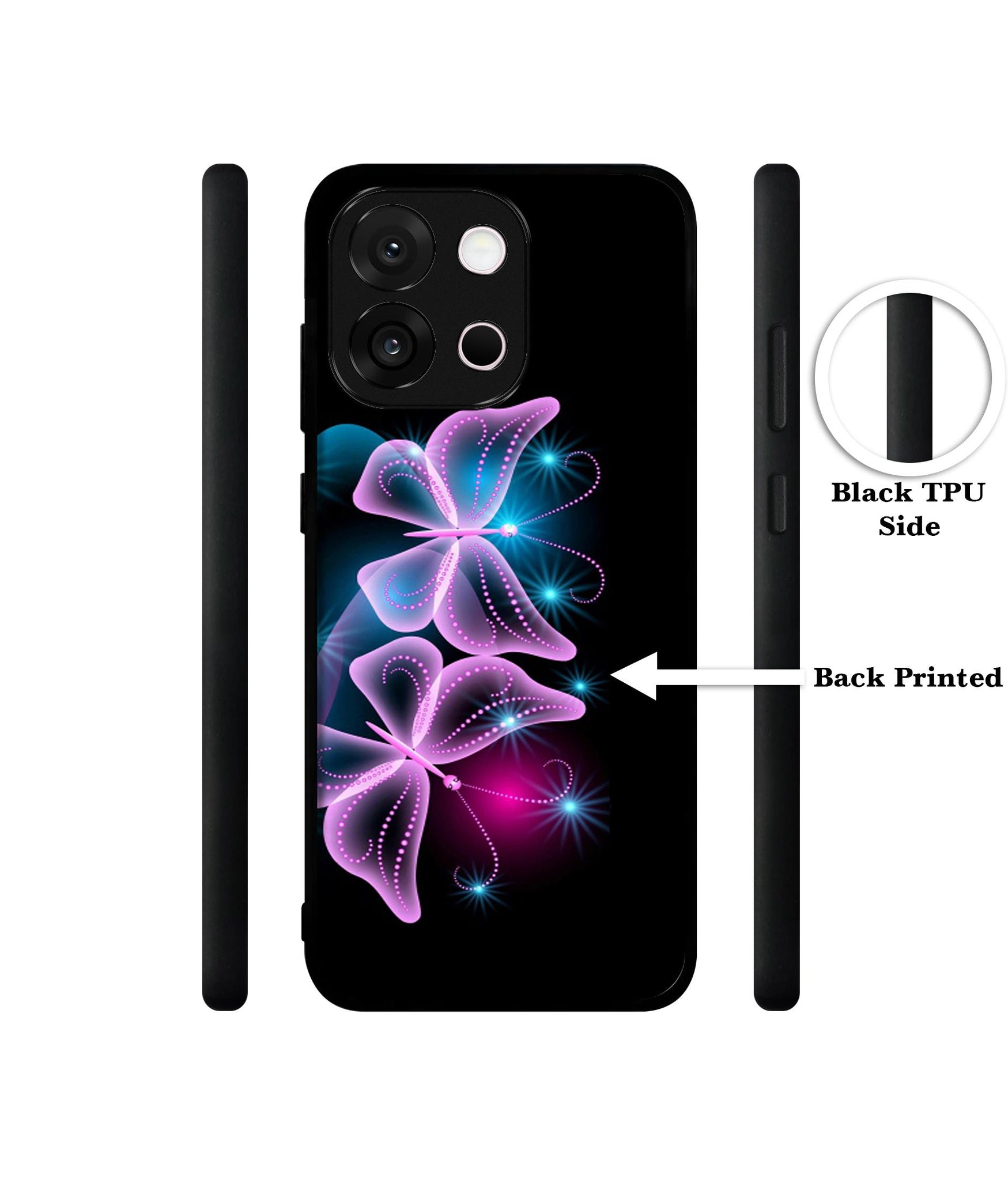 Butterflies Neon Light Designer 2D Printed Back Case Cover for OnePlus 13s 5G / 13T 5G