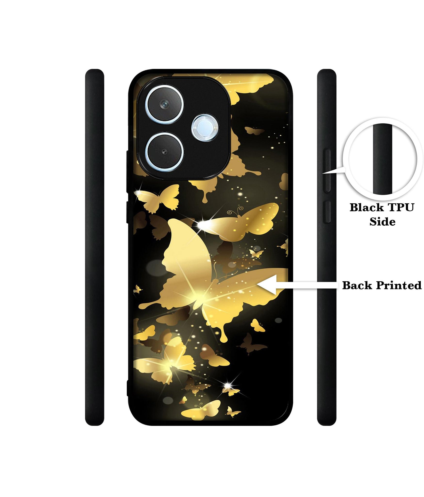 Golden Butterfly Pattern Designer 2D Printed Back Case Cover for Oppo A5 Pro 4G / A5 Pro 5G