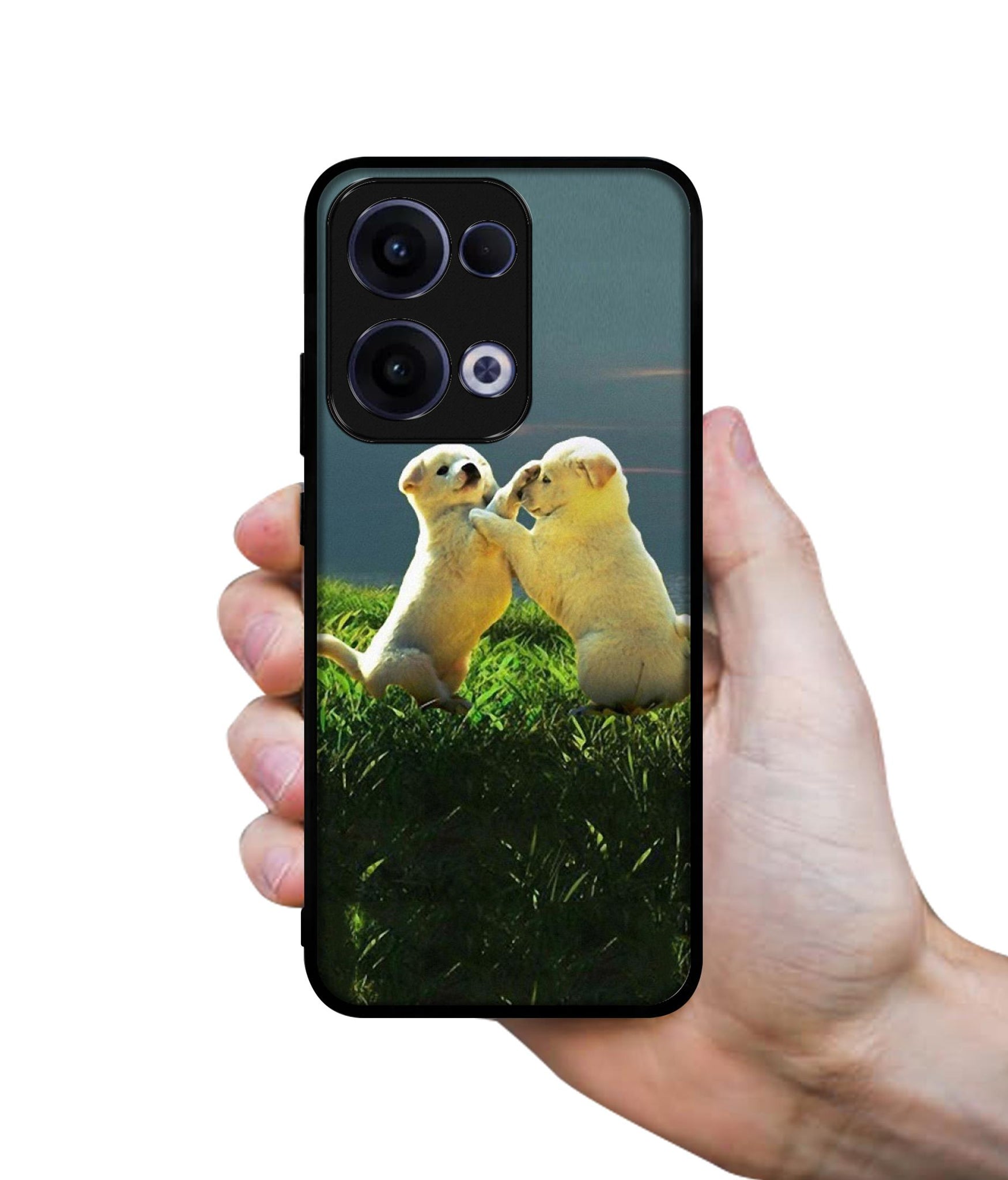 Puppy Couple Sunset Designer 2D Printed Back Case Cover for Oppo Reno13 5G