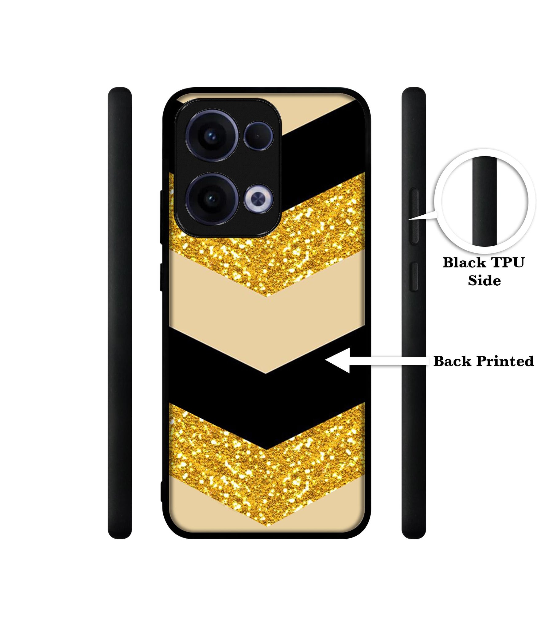 Black & Gold Designer 2D Printed Back Case Cover for Oppo Reno13 5G